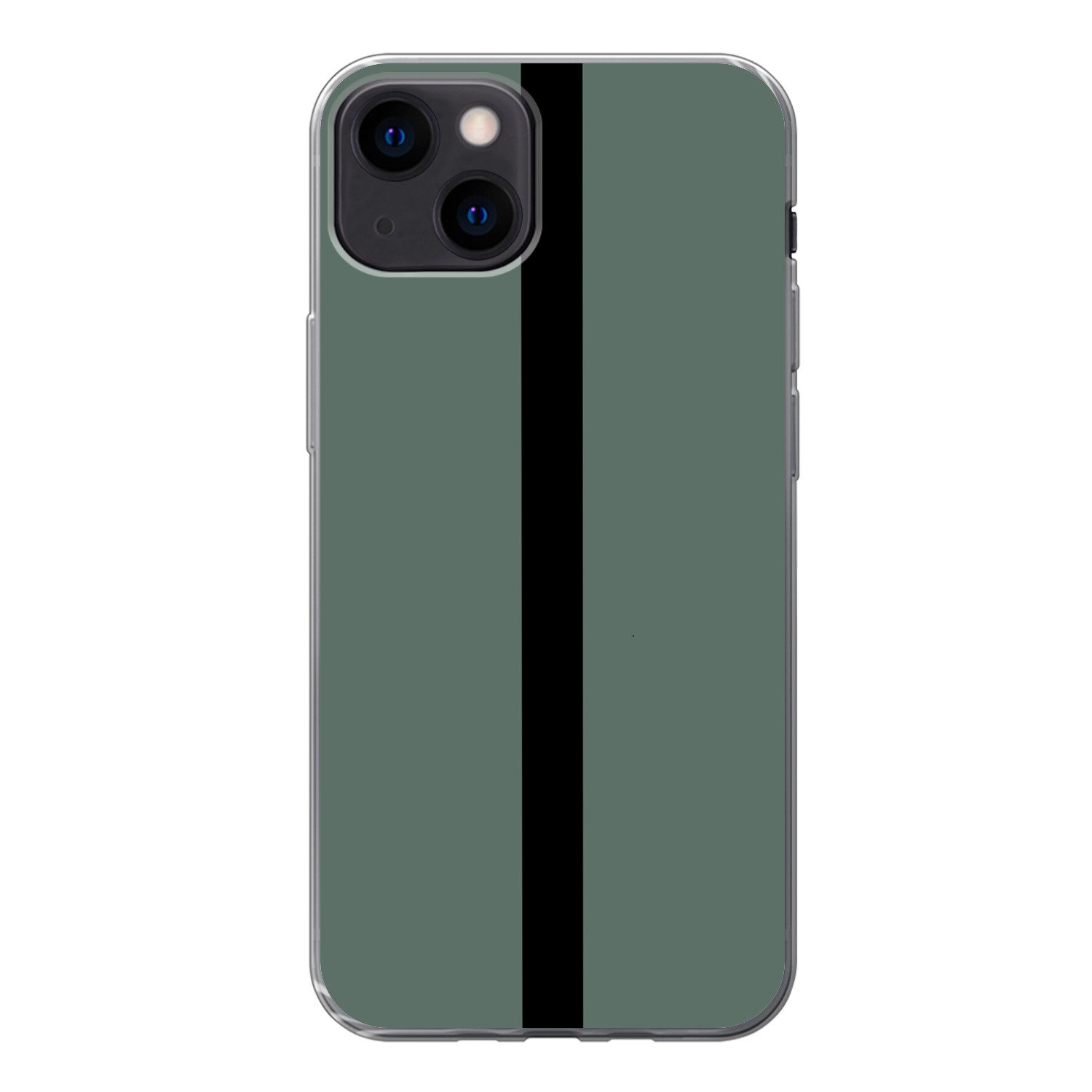 MuchoWow Handyhülle für Apple iPhone 13 Grün - Schwarz - Gestreift - Minimalistisch, Smartphone-Bumper, Print, Handy Schutzhülle Dünn