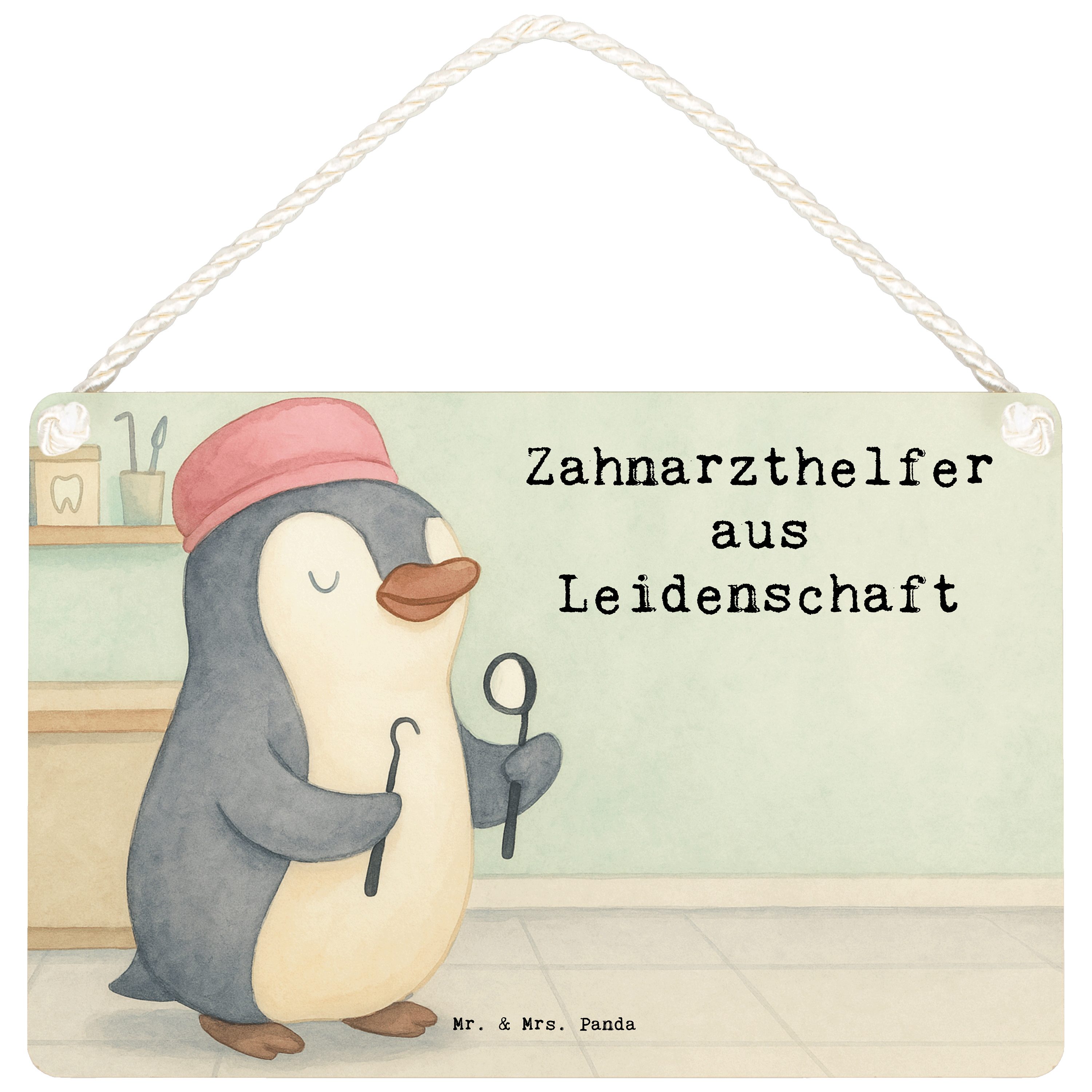 Mr. & Mrs. Panda Hinweisschild Zahnarzthelfer Leidenschaft Design, Schild DIN A4, Weiß, Holzschild, (Packung), Deko Wandbild holzbild Holzschild