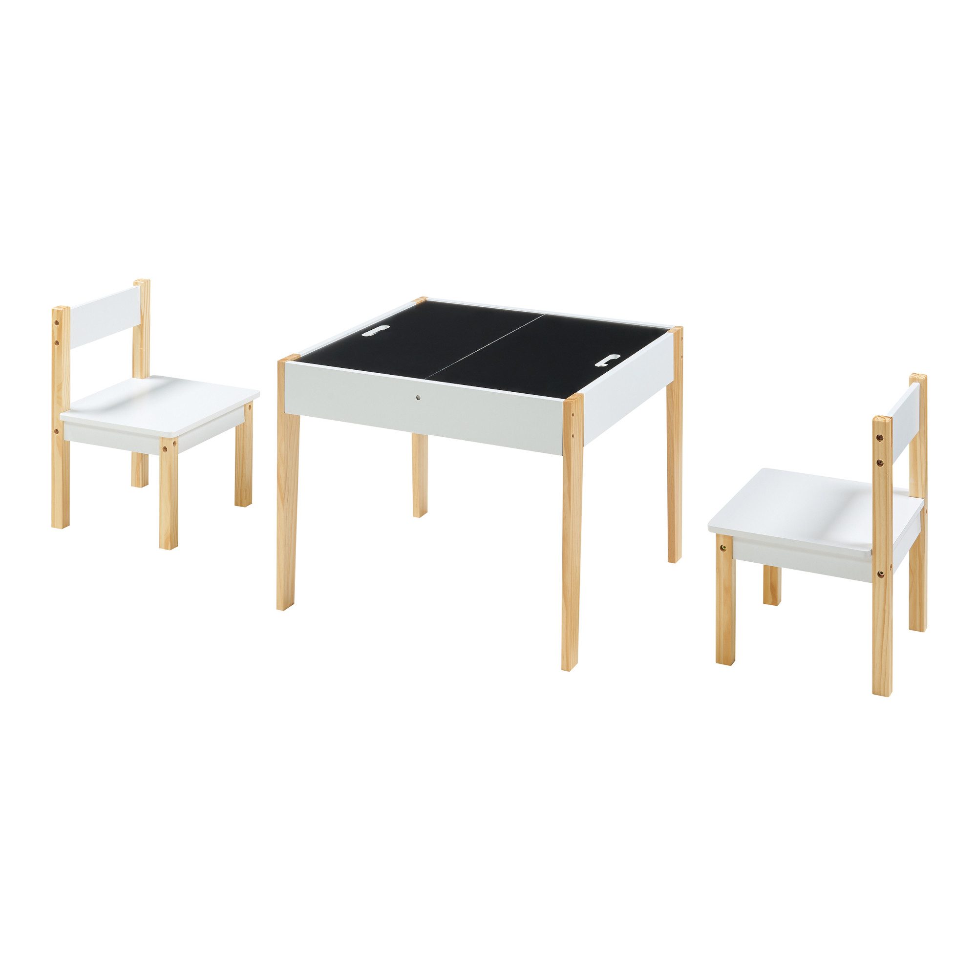 en.casa Kindersitzgruppe, (Set, 3-tlg), »Smedjebacken« 1x Tisch und 2x Stuhl mit Tafel Holz/Weiß