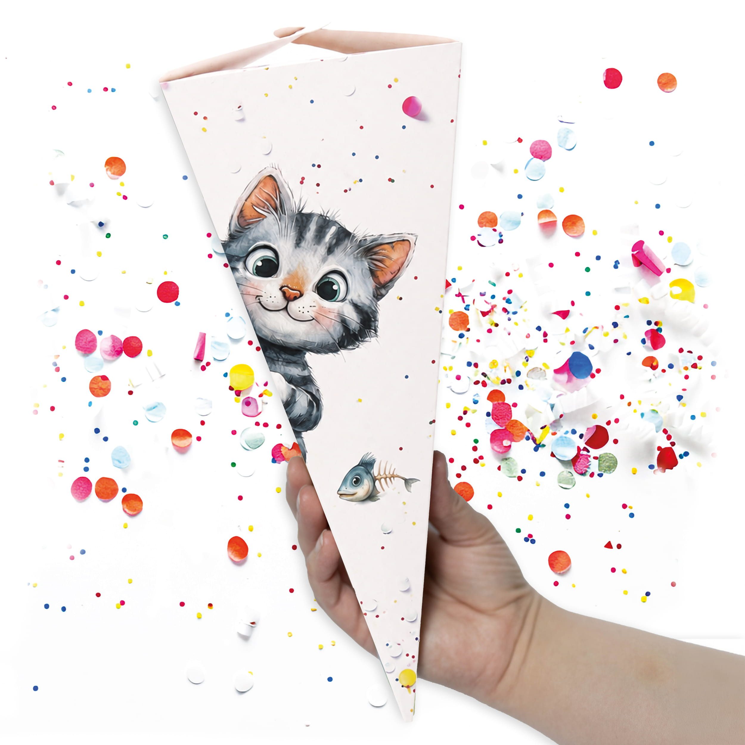 TOBJA Schultüte Mini Schultüte Katze für Geschwister – Zuckertüte zum Befüllen, Katzen-Design, Stecksystem ohne Kleber, mit Verschluss-Lasche