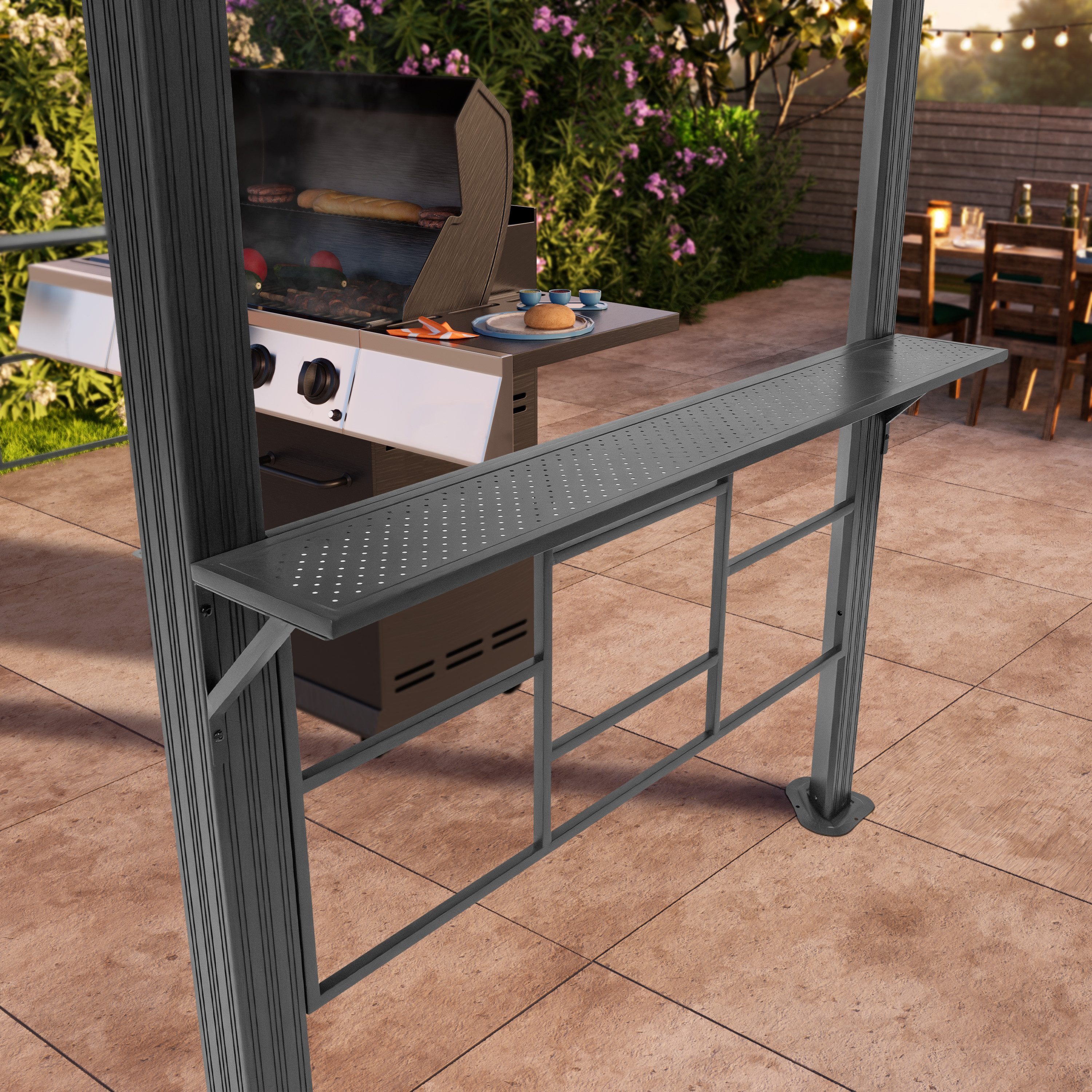 TOOLPORT Pavillon BBQ Grillpavillon, mit 0 Seitenteilen, mit 2 Seitenablagen