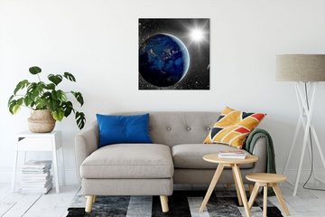 Pixxprint Leinwandbild Erde mit Sonne im Weltall, Erde mit Sonne im Weltall (1 St), Leinwandbild fertig bespannt, inkl. Zackenaufhänger