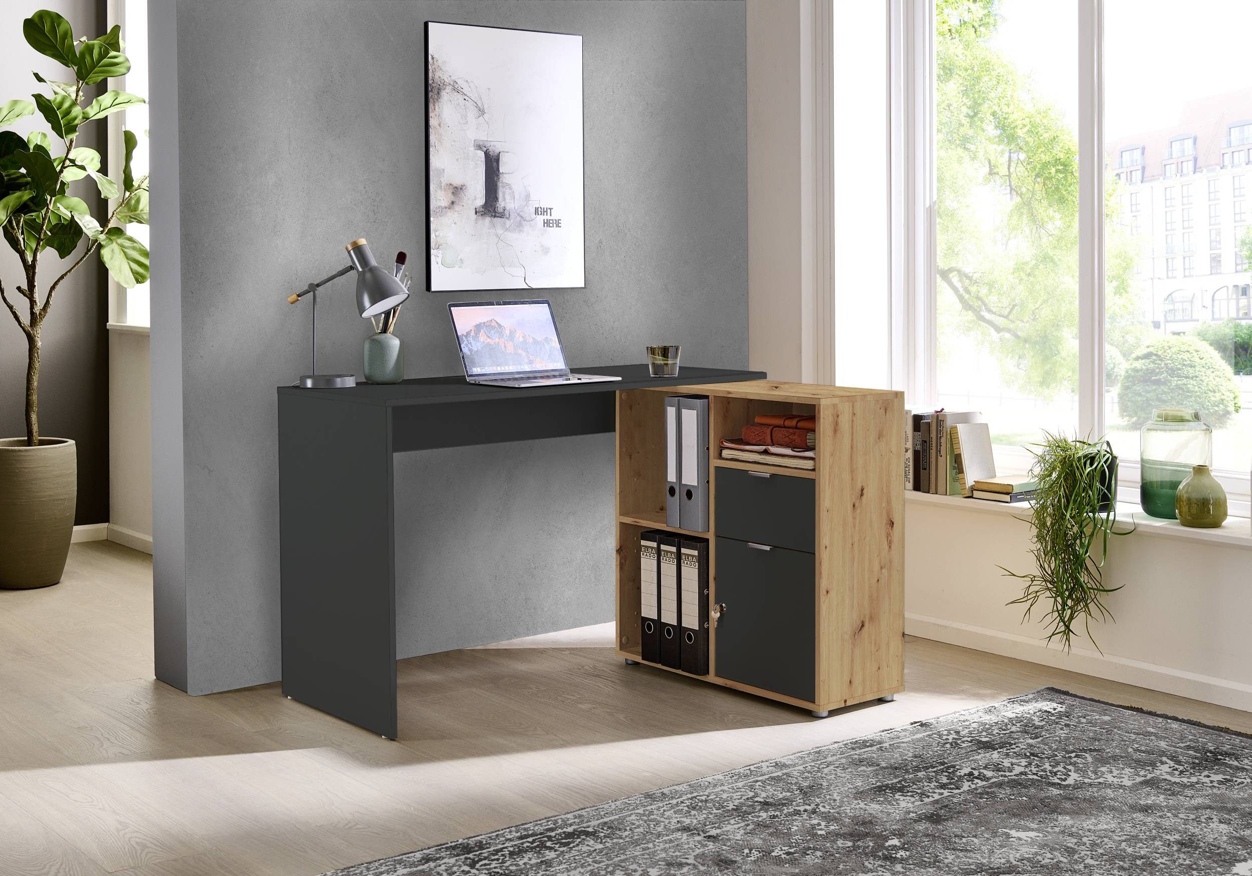 BMG Möbel Eckschreibtisch LENI (Schreibtischplatte mit Regal), Breite 110 c günstig online kaufen