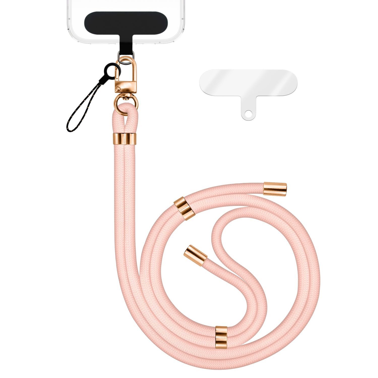 Nalia Handykette Universal Smartphone, Nylon Handyband / Karabiner Gold & 2 Pads / 35-75cm Tragelänge
