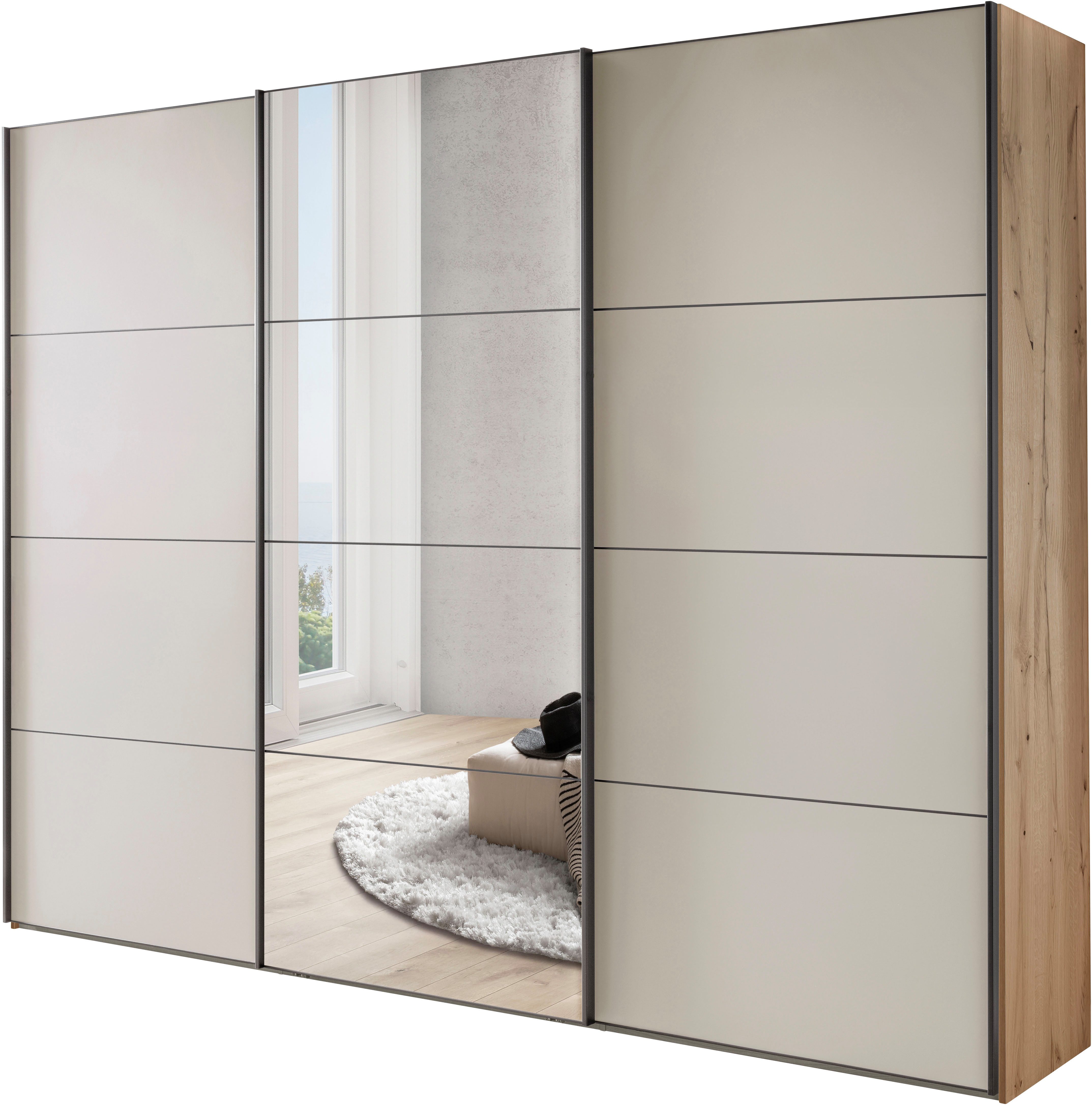 WIEMANN Schwebetürenschrank Phoenix, Made in Germany, modernes Design, Highlight, Blickfang (Viele Farbkombinationen, in 4 Breiten und in 2 Höhen erhältlich) maximaler Staurraum, inkl.Einlegeböden, Wäscheböden u. Dämpfer