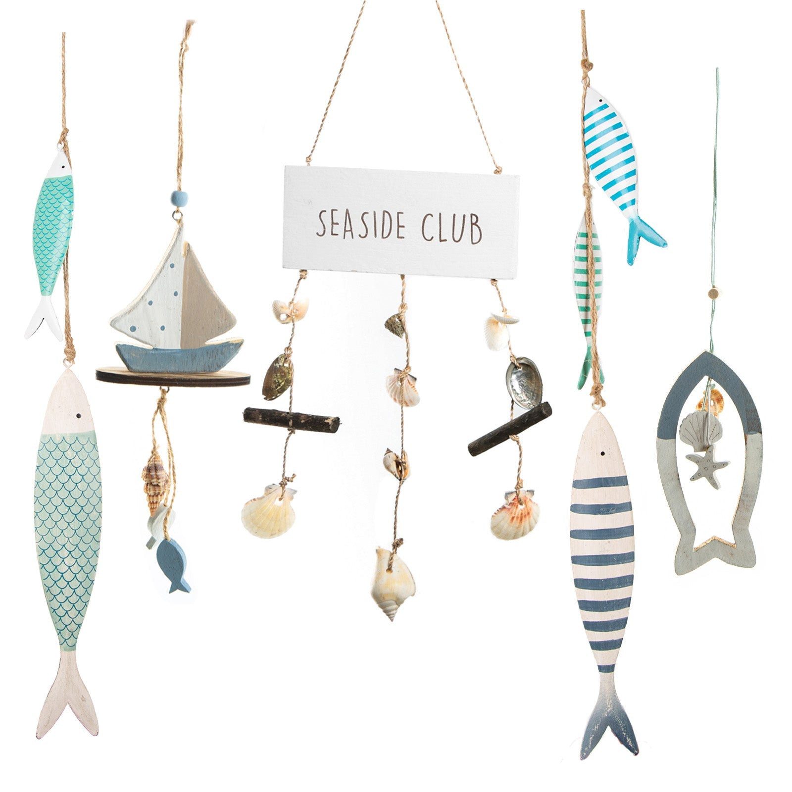 Dekofigur Hängedekoration Set 5 tlg. maritime Deko Fisch & Boot blau natur