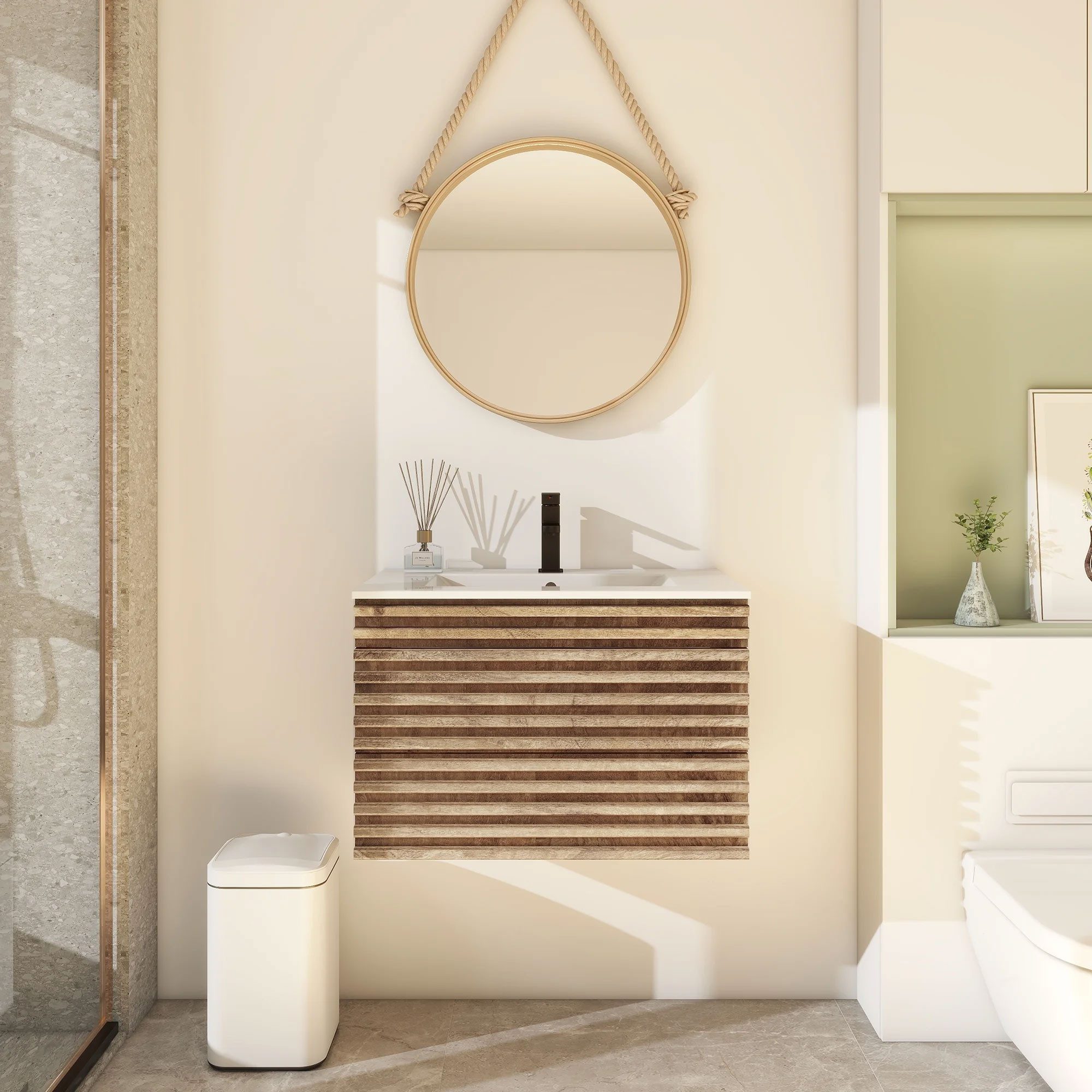 UEV Waschbeckenunterschrank 60cm/75cm/90cm hängend Holz (Waschtischunterschrank, Badmöbel für Gäste WC) Soft-Close System, Unterschranke fürs Bad