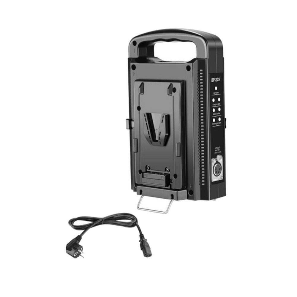 Trade-Shop V-Mount Li-Ion 2-Kanal-Ladegerät passend für Sony BP-190WS, BP-230W Kamera-Ladegerät (3000.00 mA, vierpoliger XLR-Ausgang / inkl. Netzkabel (Eurostecker)