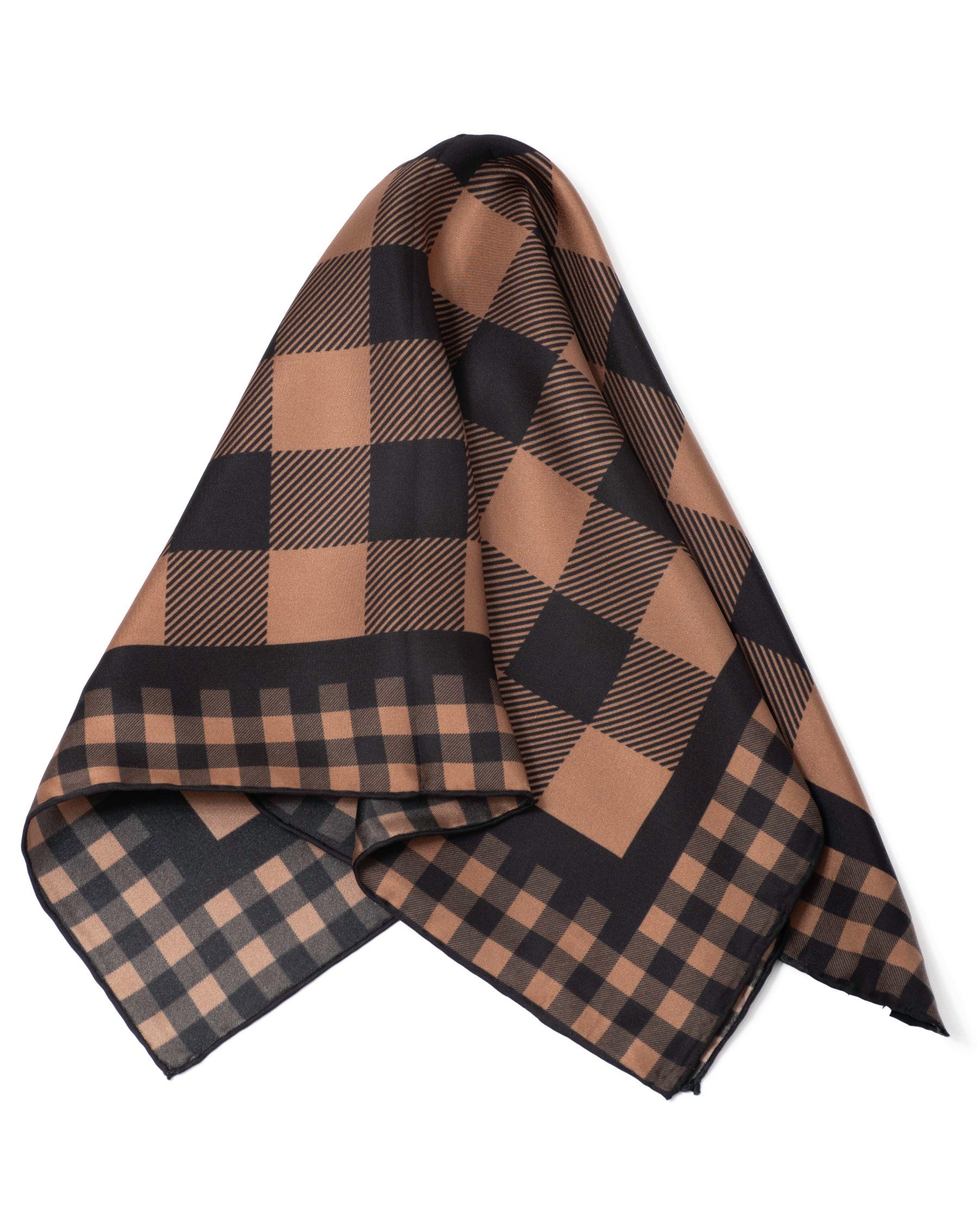 MayTree Seidentuch Herren handrolliert aus Twill-Seide, 53x53 kariert braun, (Stück), 100% Seide, mit handrolliertem Rand