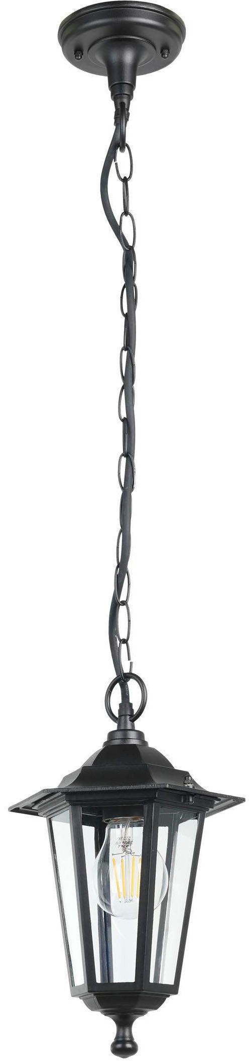 EGLO Hängeleuchte LATERNA 4 Hängelampe schwarz, für Außenbereich, spritzwassergeschützt, ohne Leuchtmittel, Außen-Hängelampe, aus Aluguss und Glas, E27, IP44, H90 x Ø20,5 cm