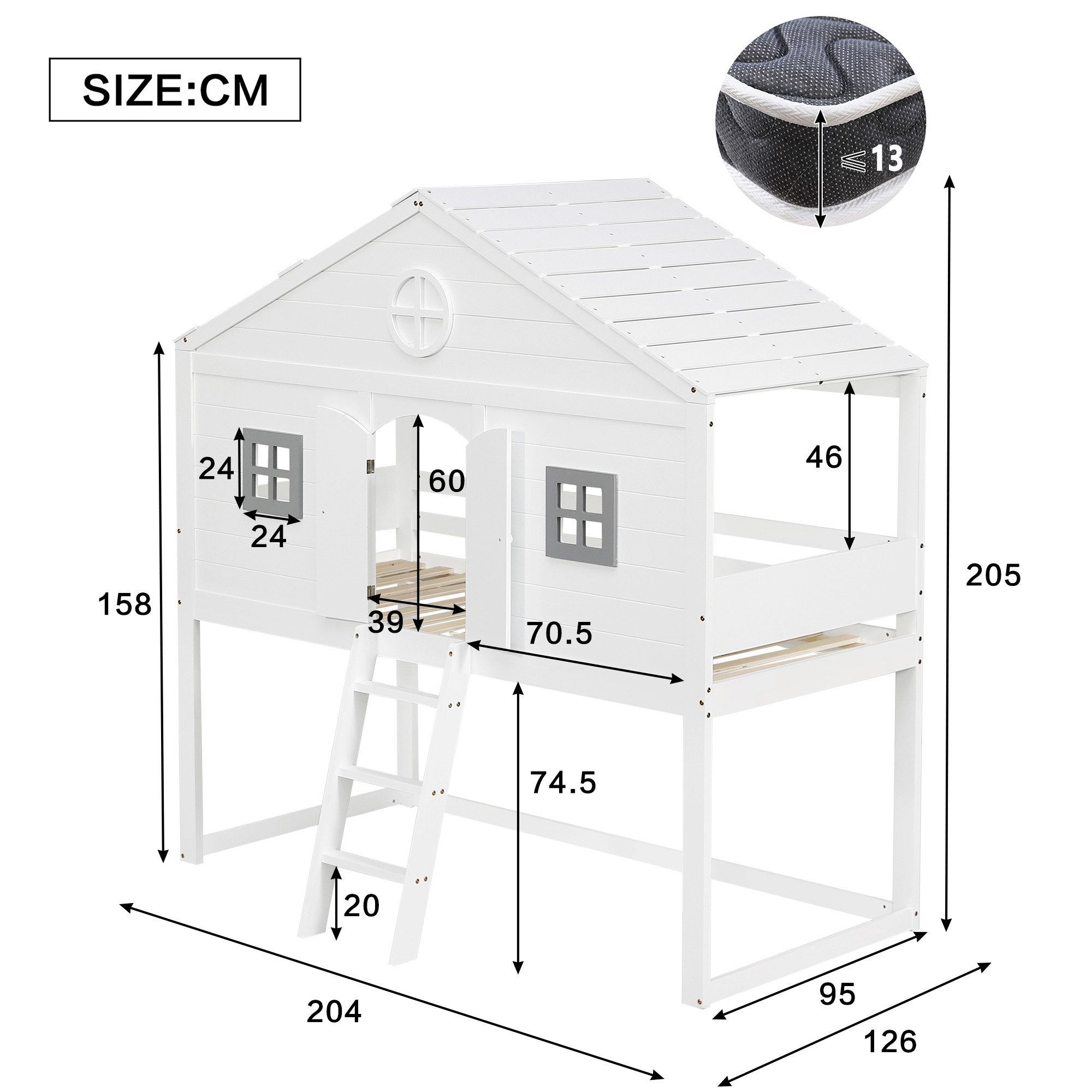 TavilaEcon Etagenbett Hausbett mit Treppe, Fallschutz, Gitter und zwei grau günstig online kaufen