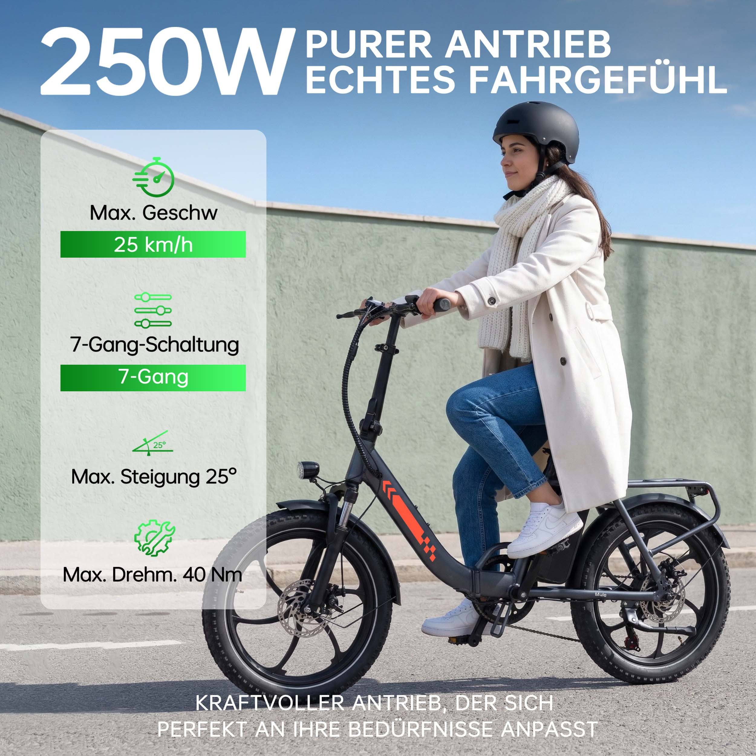 Vankel E-Bike Klapprad Faltbares E-Bikes E-Fahrrad Damen u. Herren 960WH Pedelec 48V 150 km, Kettenschaltung, Heckmotor, 960 Wh, 20x3'' Klapprad, Pedelec E-City – Bild 4 von 5