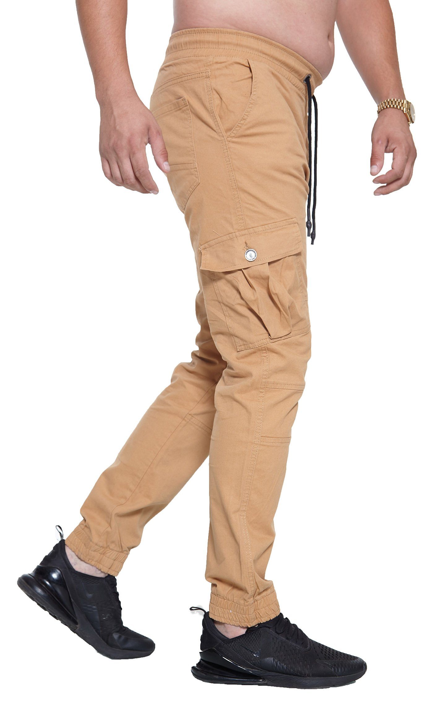 Chino Streetwear, im Business Casual Designer Chinohose Hose Jeans Freizeit Design) Herren Cargohose Slim Cargojeans John Kayna 1-tlg., modischem (Chino Beige