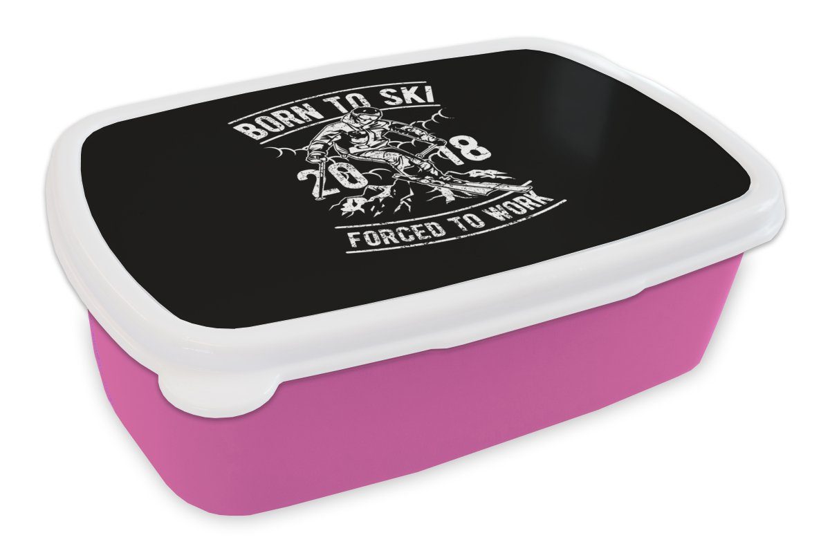MuchoWow Lunchbox Ski Brotbox Retro, Berg Brotdose (2-tlg), Kunststoff, - - Mädchen, für Kunststoff Erwachsene, Snackbox, Kinder, rosa