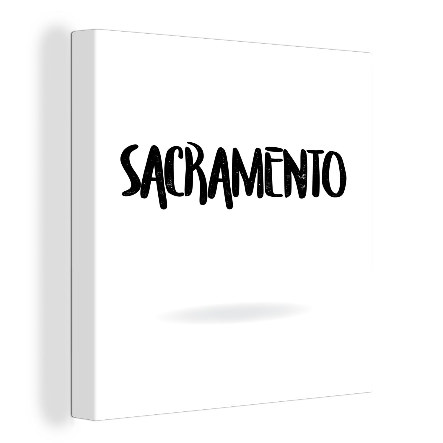 OneMillionCanvasses® Leinwandbild Schwarz-Weiß-Illustration des Stadtnamens Sacramento, (1 St), Leinwand Bilder für Wohnzimmer Schlafzimmer