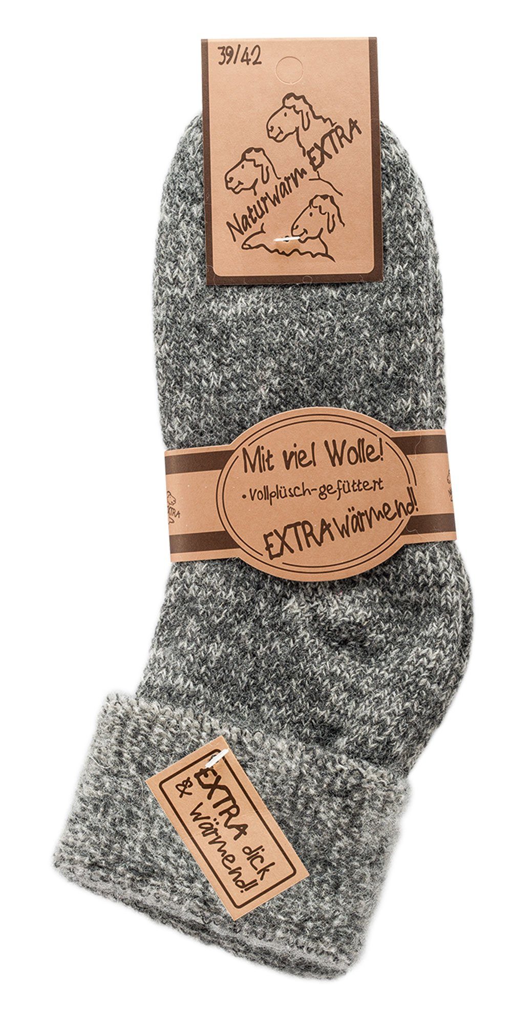Wowerat Paar) MEGA 63% graumelange Socken Socken warme extra Thermosocken dick Wolle (1 Homesocks