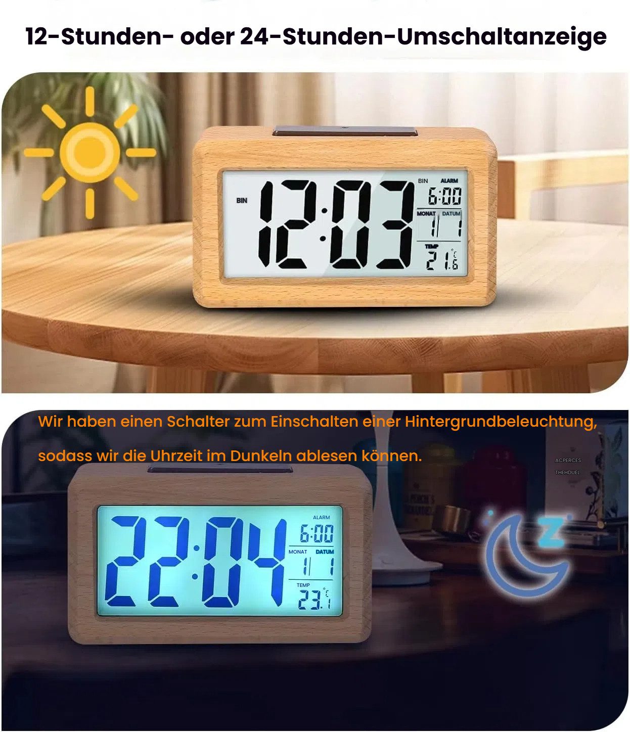 LEAZZLE Wecker Holz Optik Wecker digital günstig online kaufen