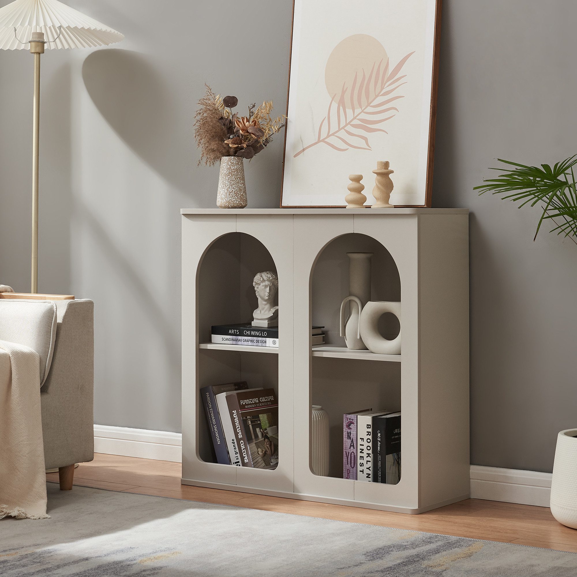 en.casa Sideboard, »Trorhun« mit 4 offenen Fächern 80 x 30 x 80 cm Grau günstig online kaufen