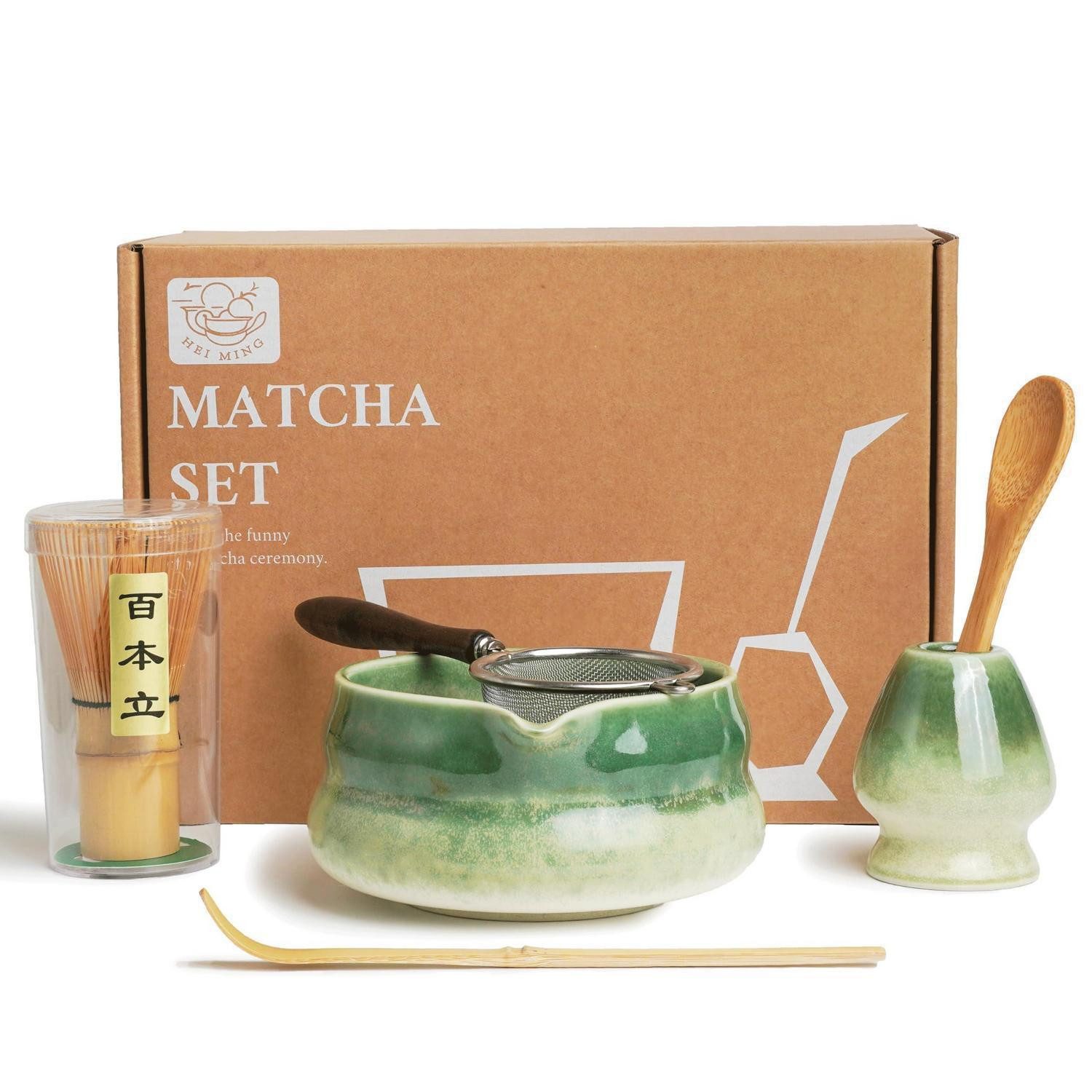 LuxusKollektion Teesieb Matcha Set 6-tlg. Dunkelgrün, Keramik