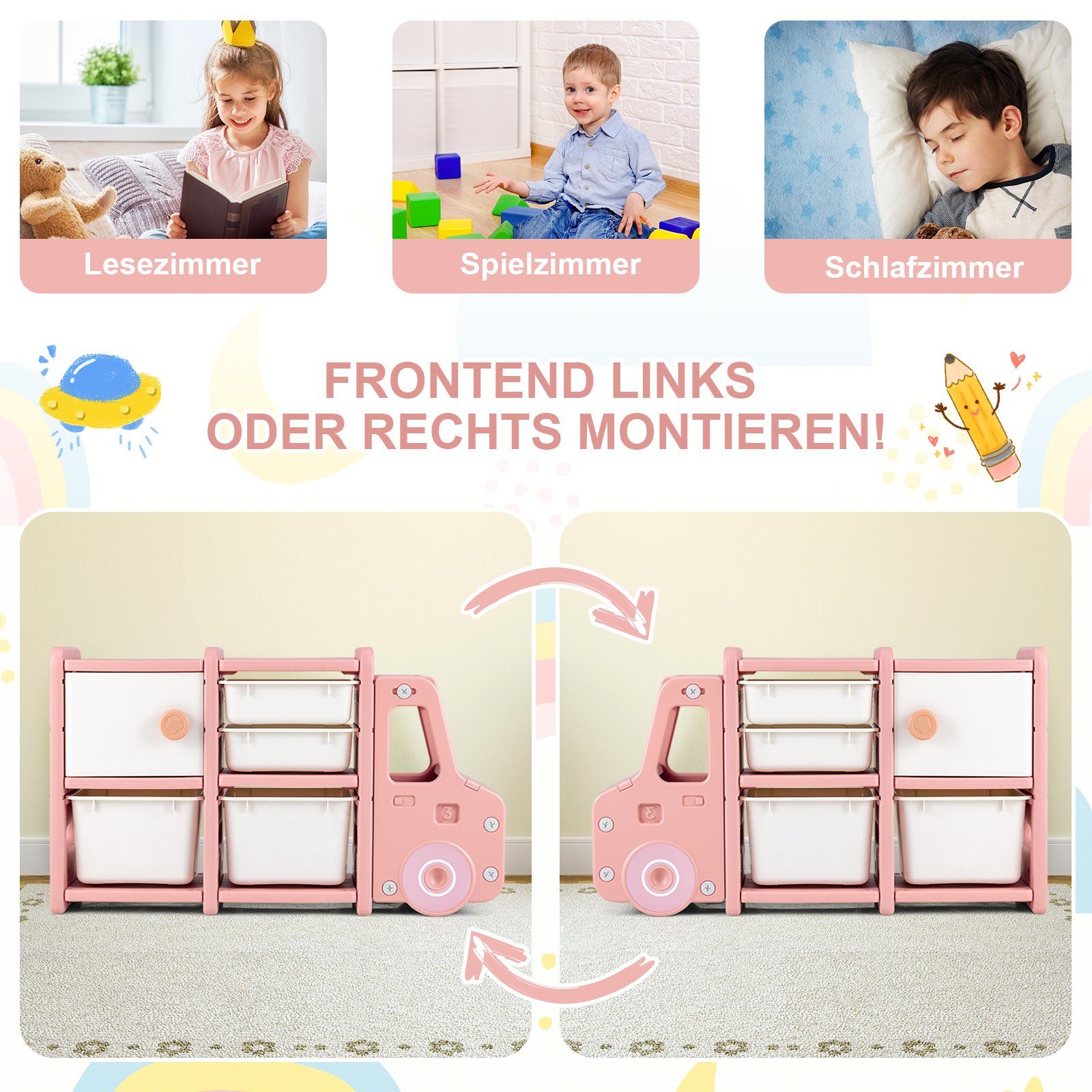 COSTWAY Spielzeugtruhe Kinderregal groß, 2 Ebenen, günstig online kaufen
