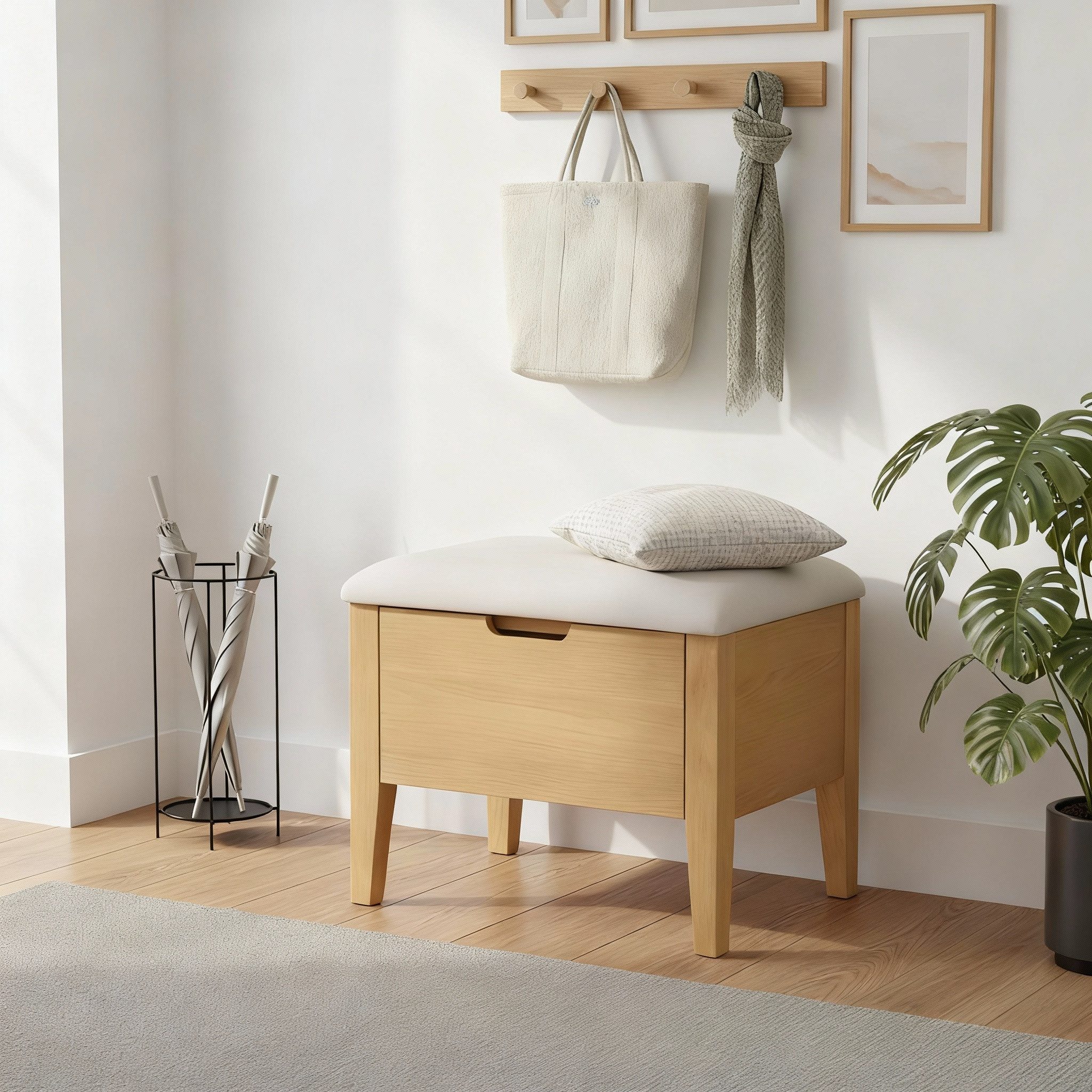 Woodek Design Sitzbank OSLO 55 cm, kompakt und platzsparend aus matt lackiertem Eichenholz (Schublade mit stabilen Metallschienen und Soft-Close-Funktion, 1-St., Kompakte Maße (55 x 43 x 45 cm), Frei im Raum stellbar