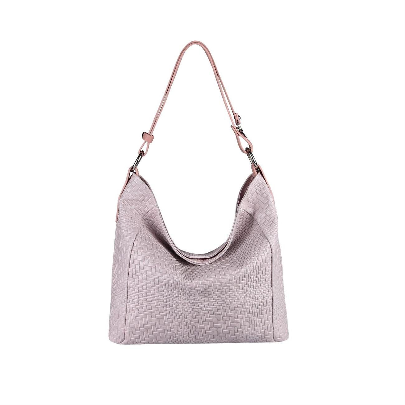 Shopper Made in Italy Damen Leder Tasche Flechtoptik Schultertasche Handtasche