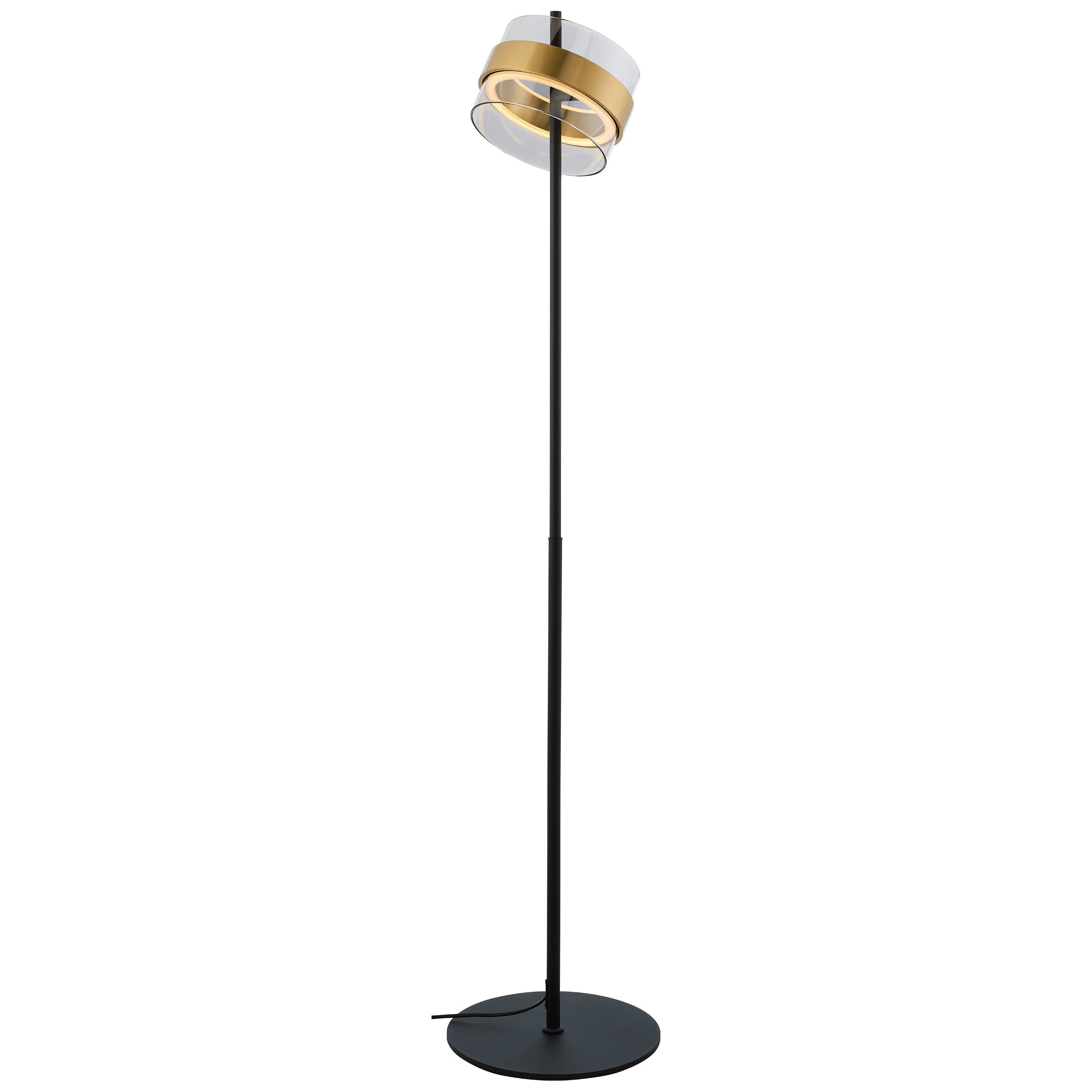 lumiCouture LED Stehlampe Inside, Dimmfunktion, Memoryfunktion, LED fest integriert, Warmweiß, Ø 30 cm x 146 cm, 2000 lm 2700 K, Metall/Glas, messingfarben/rauchglas