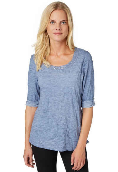 BONITA T-Shirt santorin Blue Pailletten-Details, Crinkle-Optik