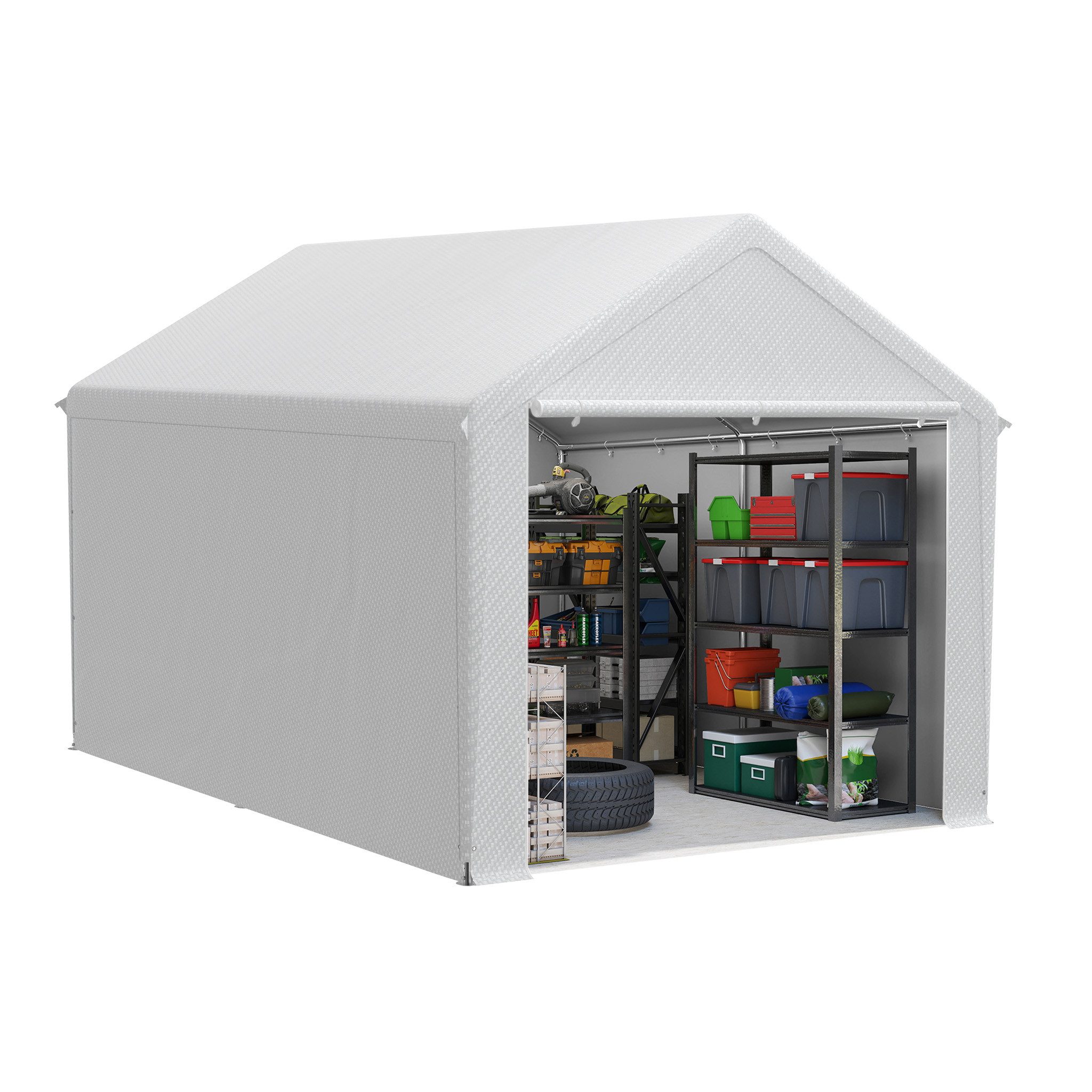FIVMEN Gerätezelt Lagerzelt, Große Lagerhallendach mit aufrollbarem Fenster, Grau/Weiß