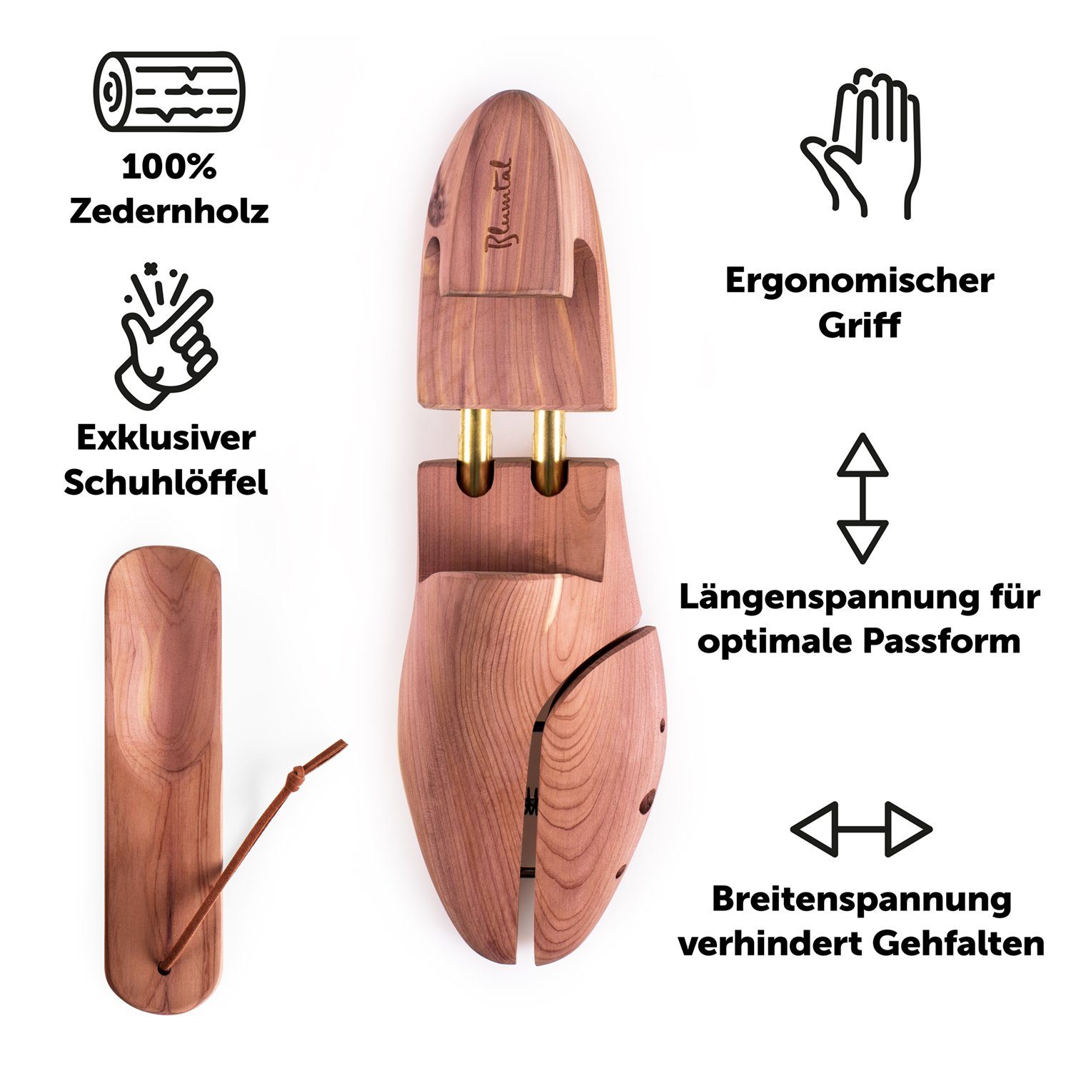 Blumtal Schuhspanner für Herren und Damen - Schuhdehner aus Zedern-Holz (1-tlg., 1 Paar, 2 Paar, 5 Paar), mit Schuhlöffel und ergonomischen Spanngriff, TESTSIEGER