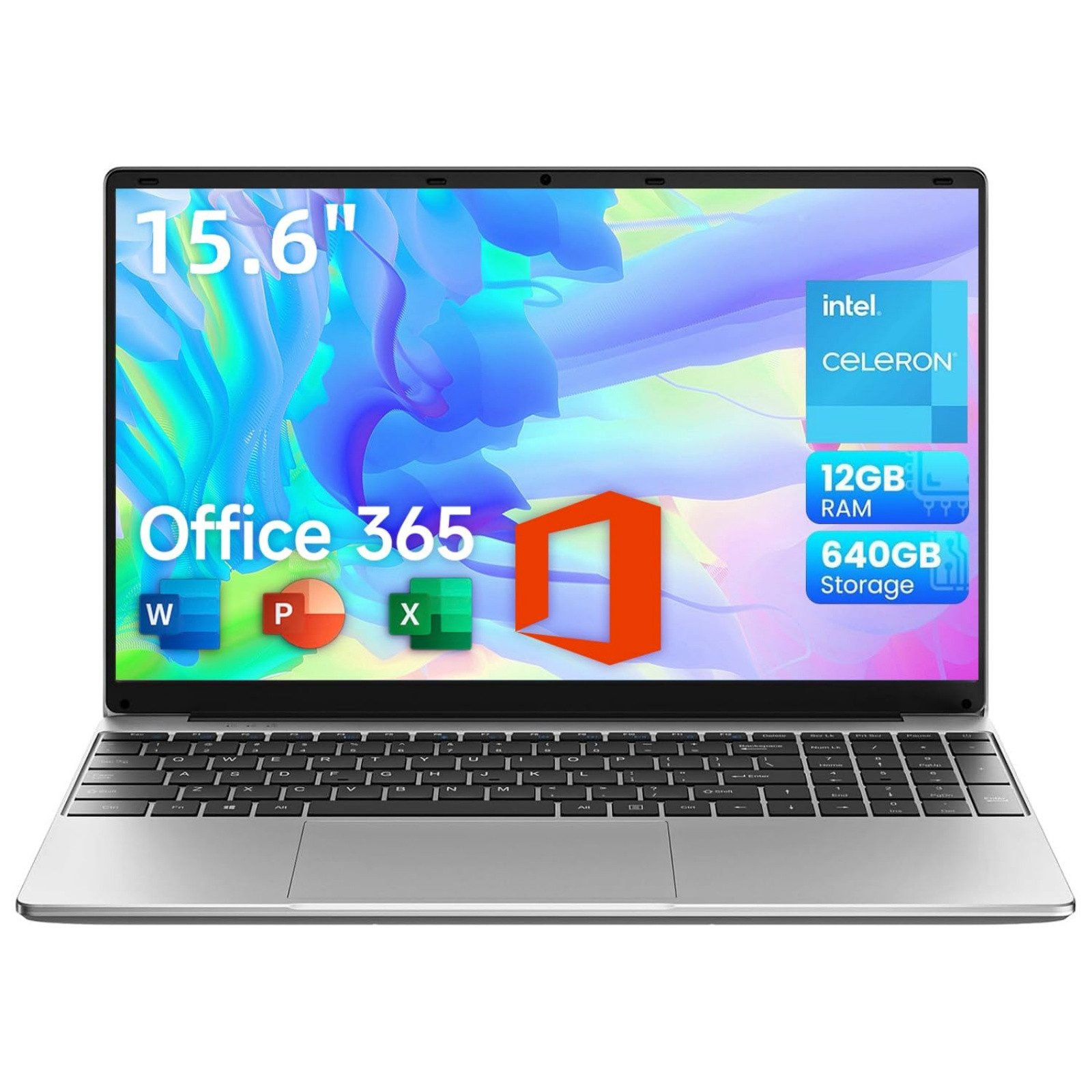 Bundviel 15,6 Zoll FHD-Display Laptop, 12 GB RAM 640 GB ROM, Digitaltastatur Notebook (zwei Stereo-Lautsprecher, USB 3.0, Type-C)