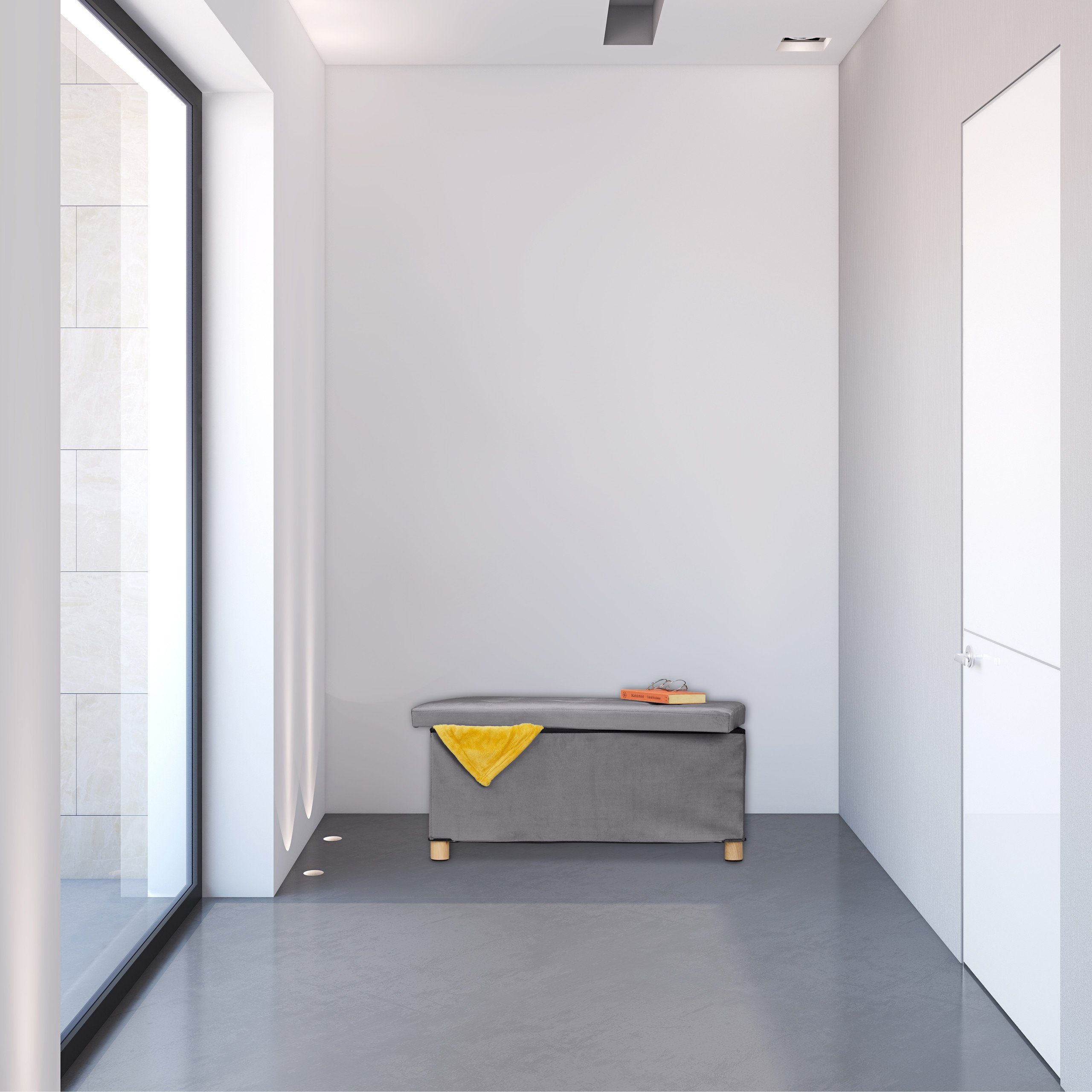 relaxdays Sitztruhe Sitzbank mit Samtbezug und Holzfüße, Dunkelgrau günstig online kaufen