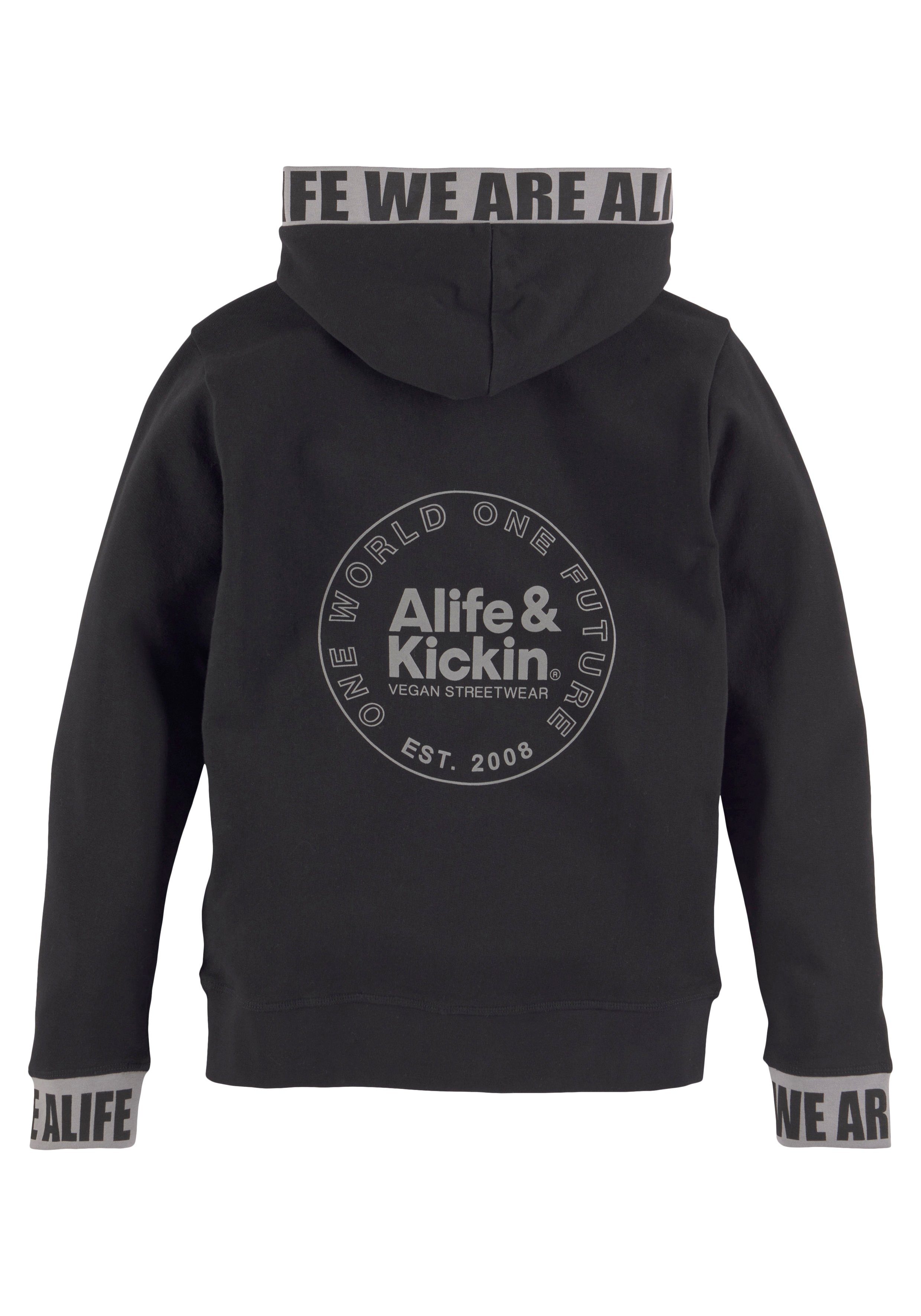 Alife & Kickin Kapuzensweatshirt beschrifteten und NEUE Bündchen, Rückenprint MARKE