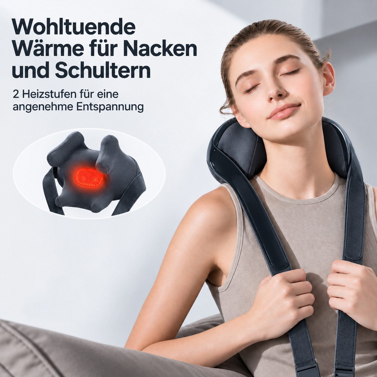 Futicare Nacken-Massagegerät mit Fernbedienung und Wärmefunktion, 6D, 4 Massageköpfe, 4 Modi, 3 Intensitäten, zur Entspannung bei Verspannungen an Nacken, Rücke – Bild 3 von 5