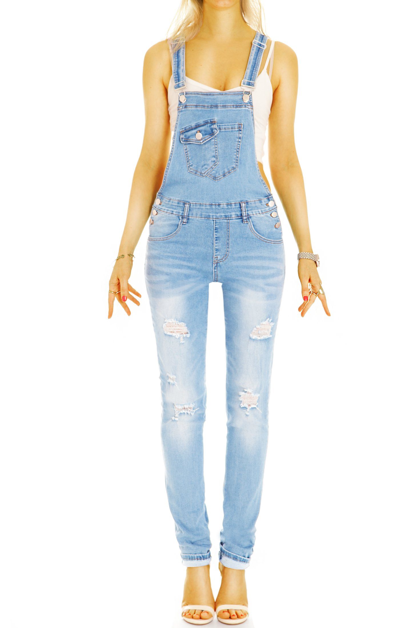 be j33p - Latzhose - im mit styled Stretch-Anteil, Jeans Jeanslatzhose skinny Damen Jeanslatzhose cut Sommerlook Denim-Overall