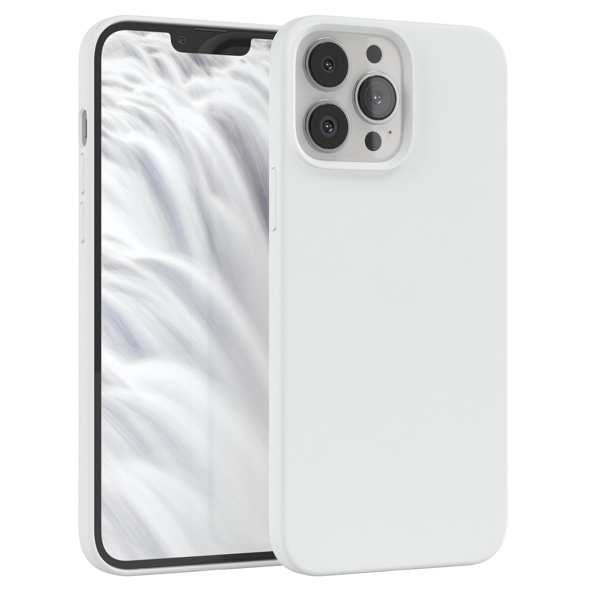 EAZY CASE Handyhülle Premium Silikon Case für Apple iPhone 13 Pro Max 6,7 Zoll, Silikon Schutzhülle mit Kameraschutz kratzfest Handy Softcase Weiß