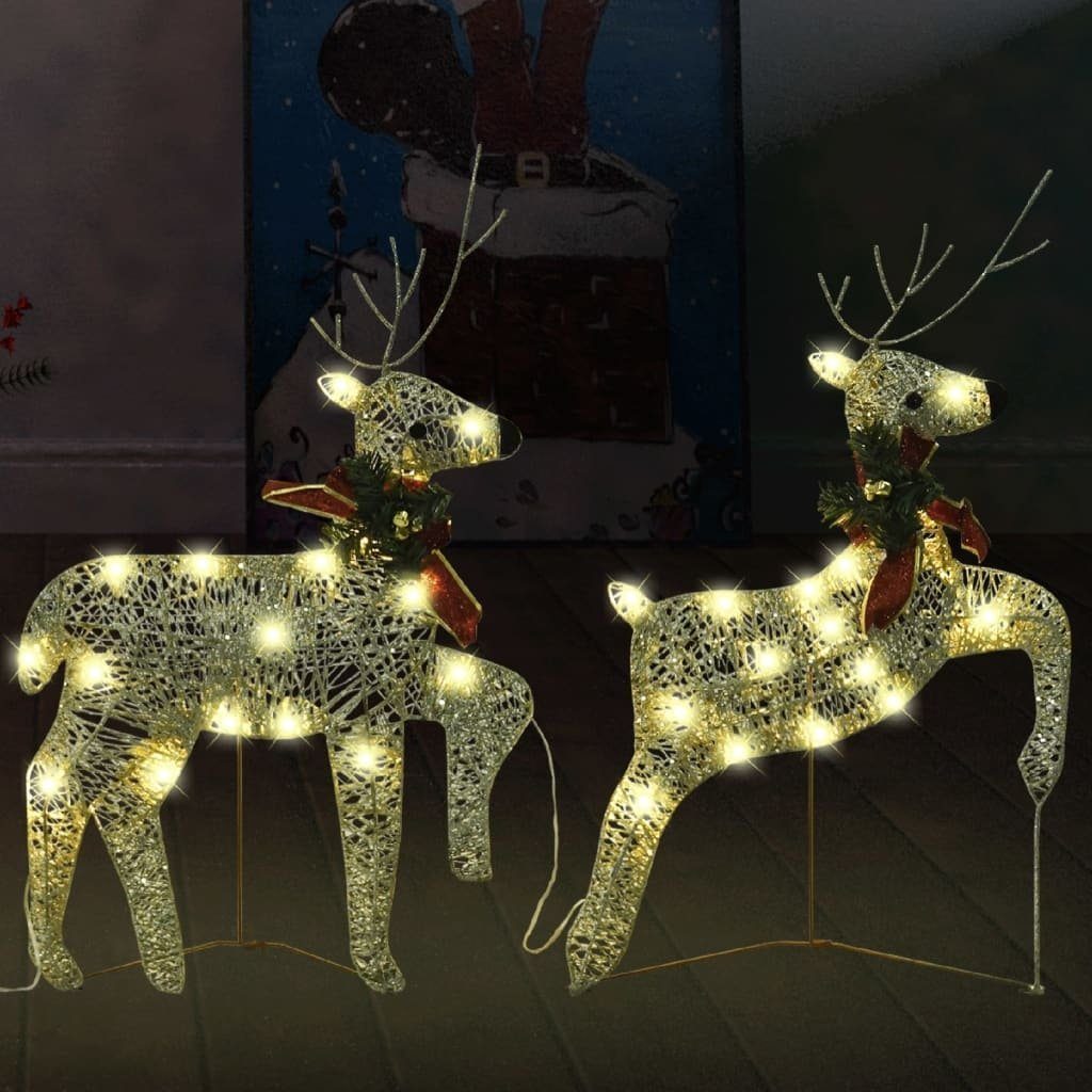möbelando Weihnachtsfigur 3013528 (2er-Set), mit 40 LEDs aus Mesh, Metall in Golden. Abmessungen (H) 64 cm