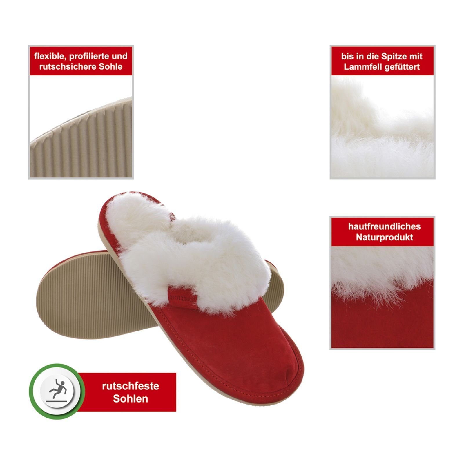 Hollert Hausschuh Pantoffel Damen Puschen Malibu Hausschuhe Merino Schaffell Echtleder