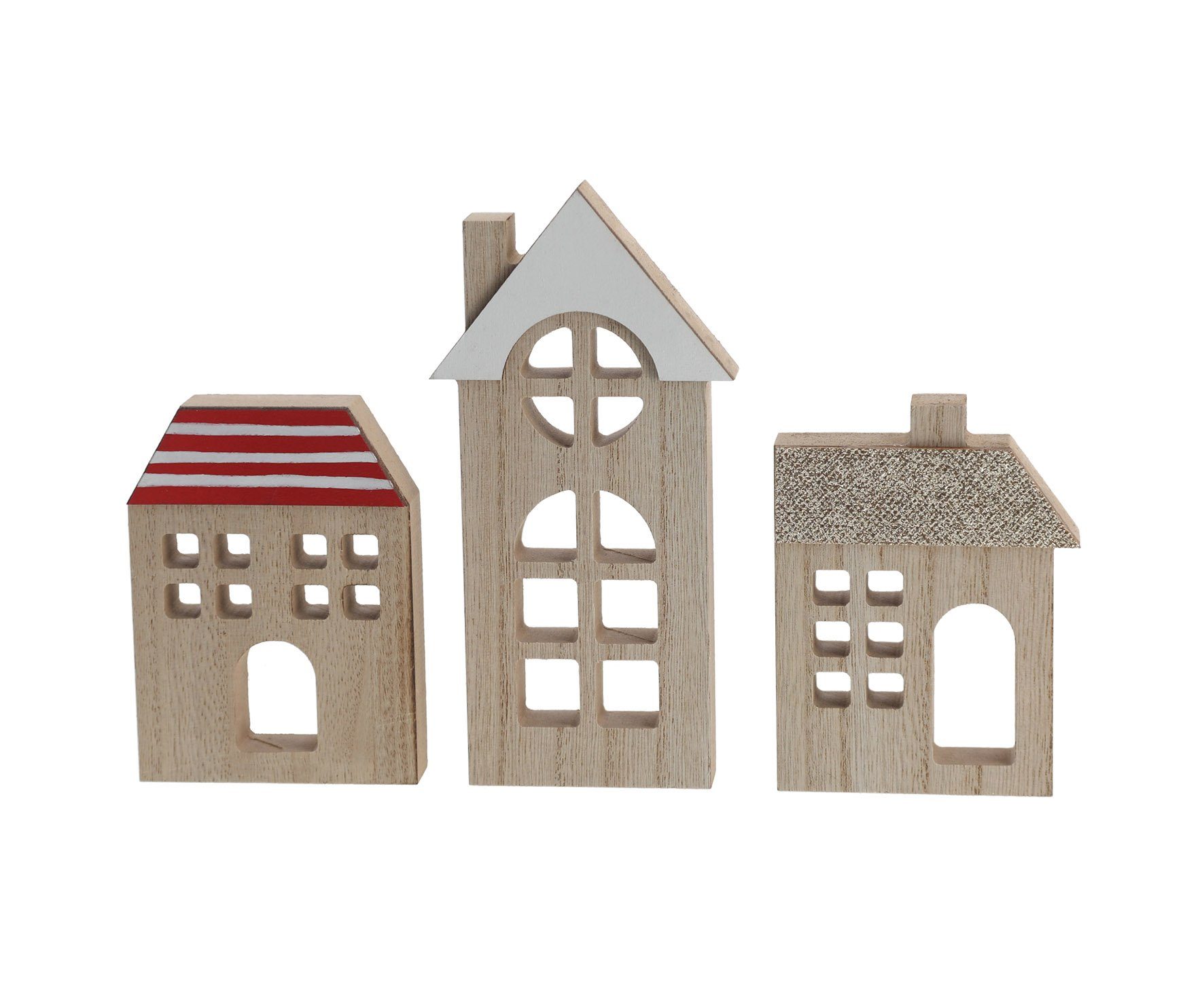 Spetebo Dekoobjekt Holz Dorf zum dekorieren 3er Set - natur (Set, 3 St., Weihnachtsdorf), Weihnachts Deko Häuschen Set