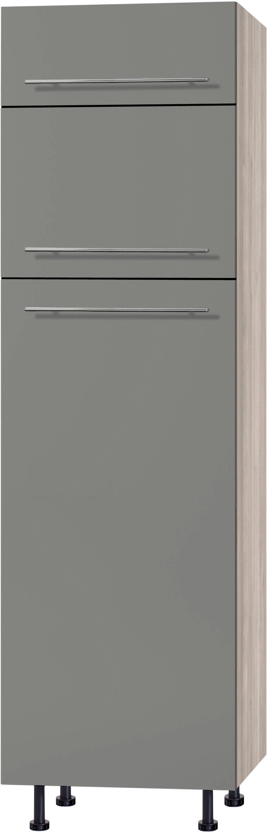 OPTIFIT Kühlumbauschrank Bern 60 cm breit, 212 cm hoch, mit höhenverstellbaren Stellfüßen basaltgrau/akaziefarben | akaziefarben