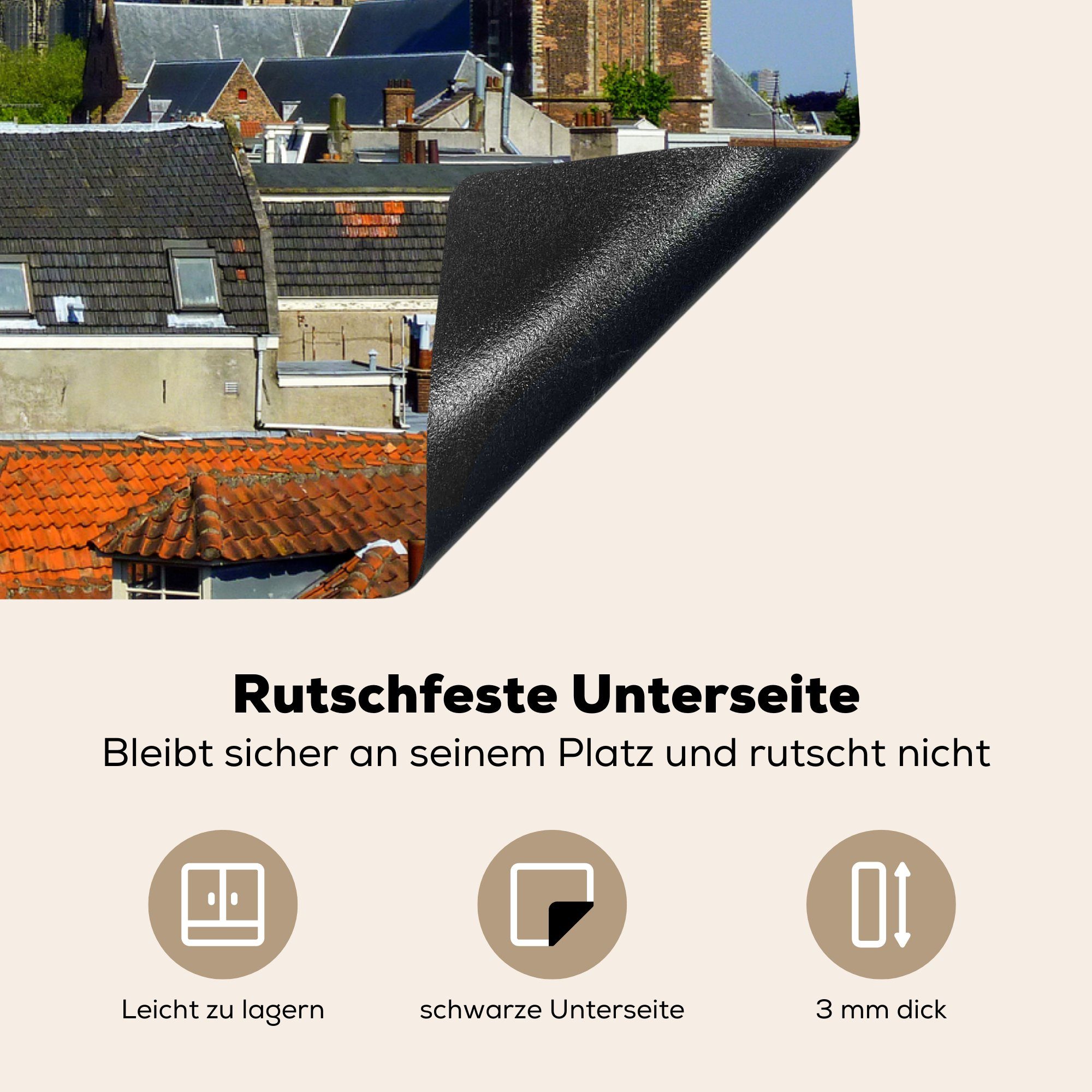 (1 tlg), - MuchoWow Mobile Utrecht cm, Stadt nutzbar, - Domturm, Vinyl, Herdblende-/Abdeckplatte Ceranfeldabdeckung 70x52 Arbeitsfläche