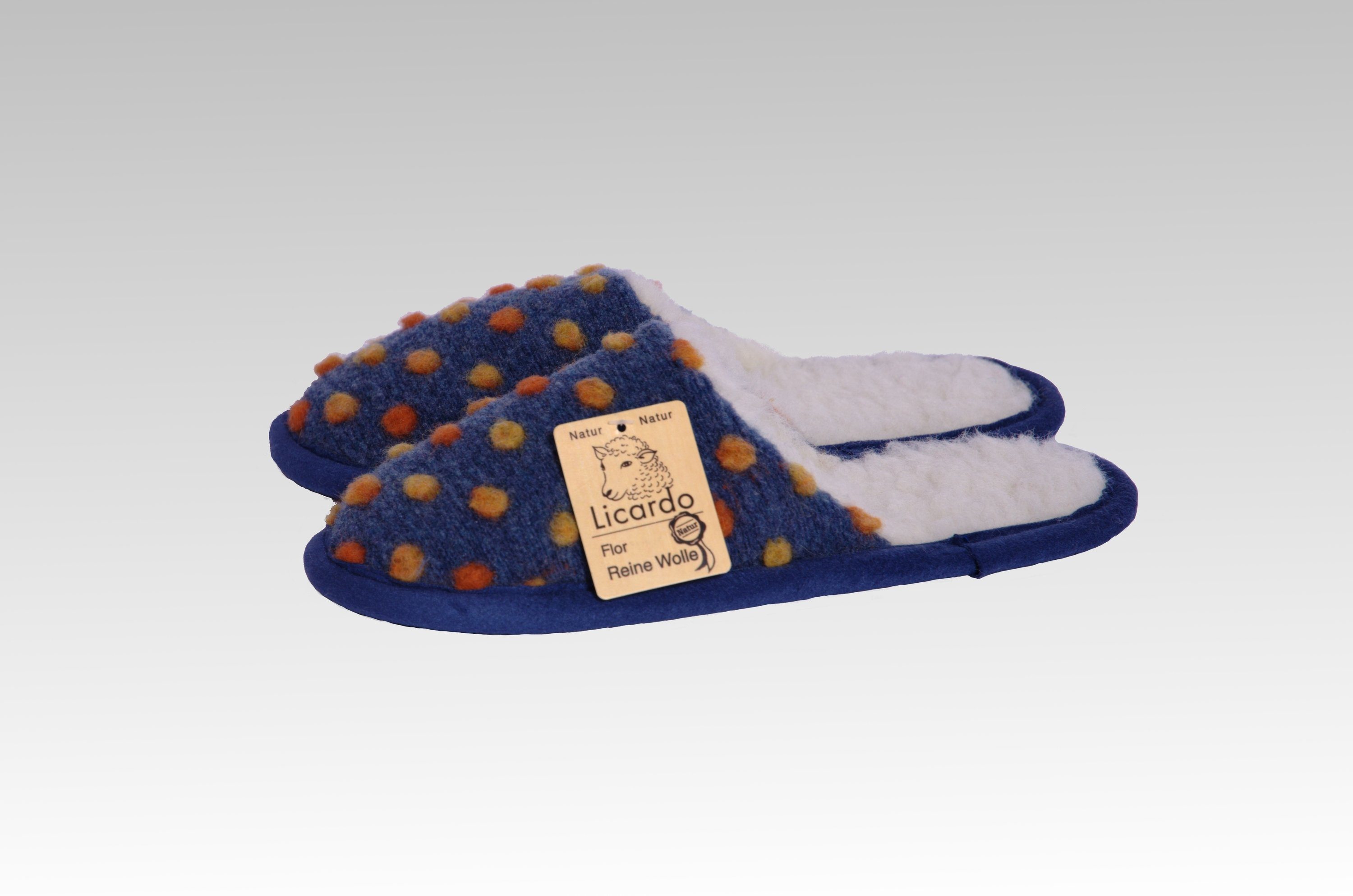 Licardo Hausschuhe Pantoffel Wolle Noppen blau Hausschuh (1 Paar) für warme Füße, kuschelig