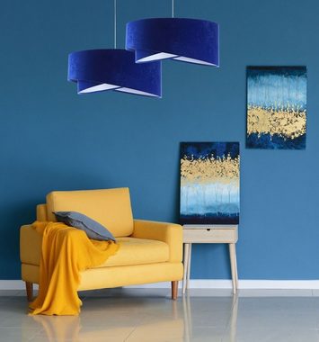 Licht-Erlebnisse Pendelleuchte MADAN, ohne Leuchtmittel, Weiß Kobaltblau E27 D: 50 cm Stoff Metall Modern Wohnzimmer