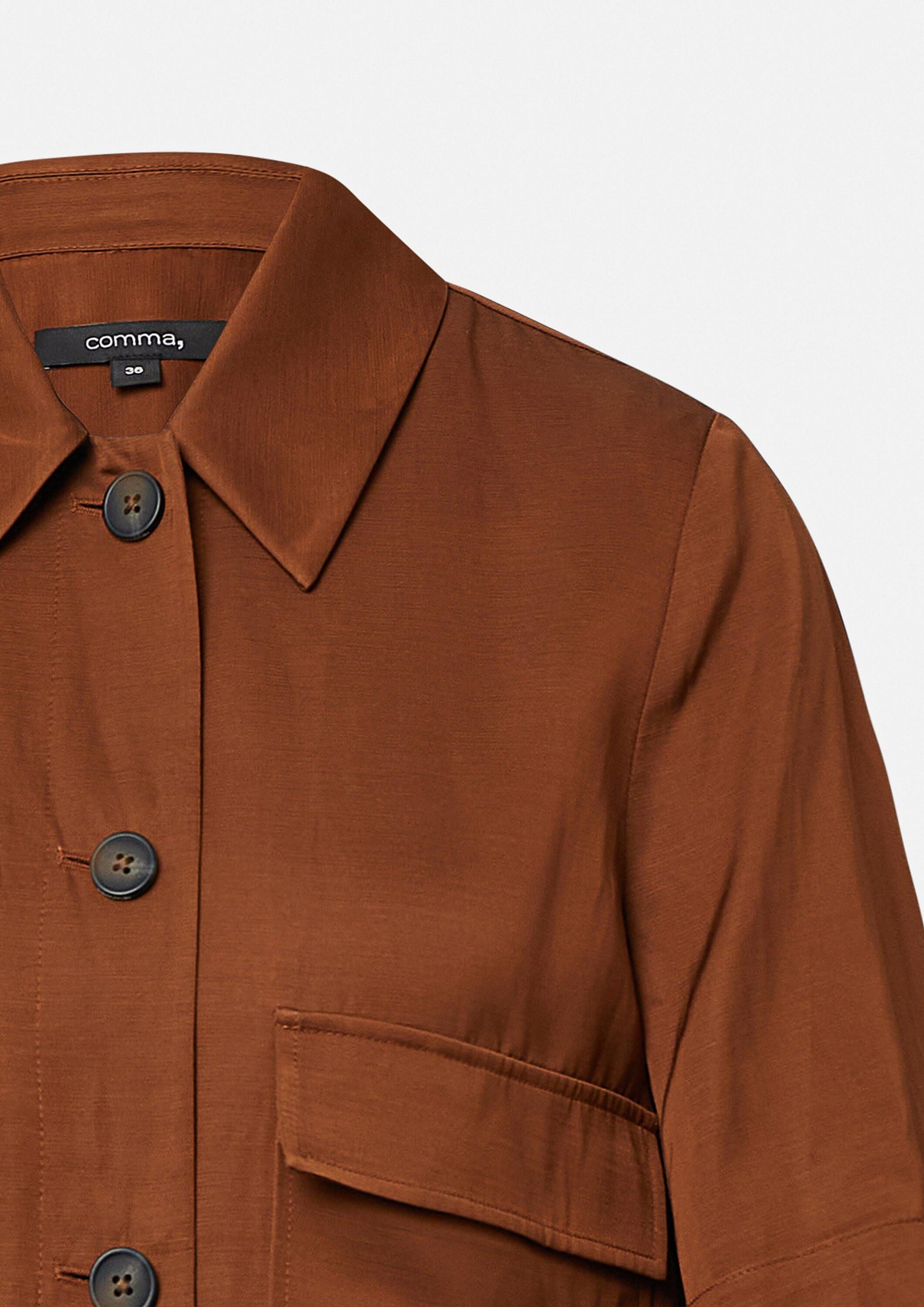 comma Hemdjacke Indoor-Jacke Kurze Blusenjacke aus schimmerndem Leinen-Viskose-Mix