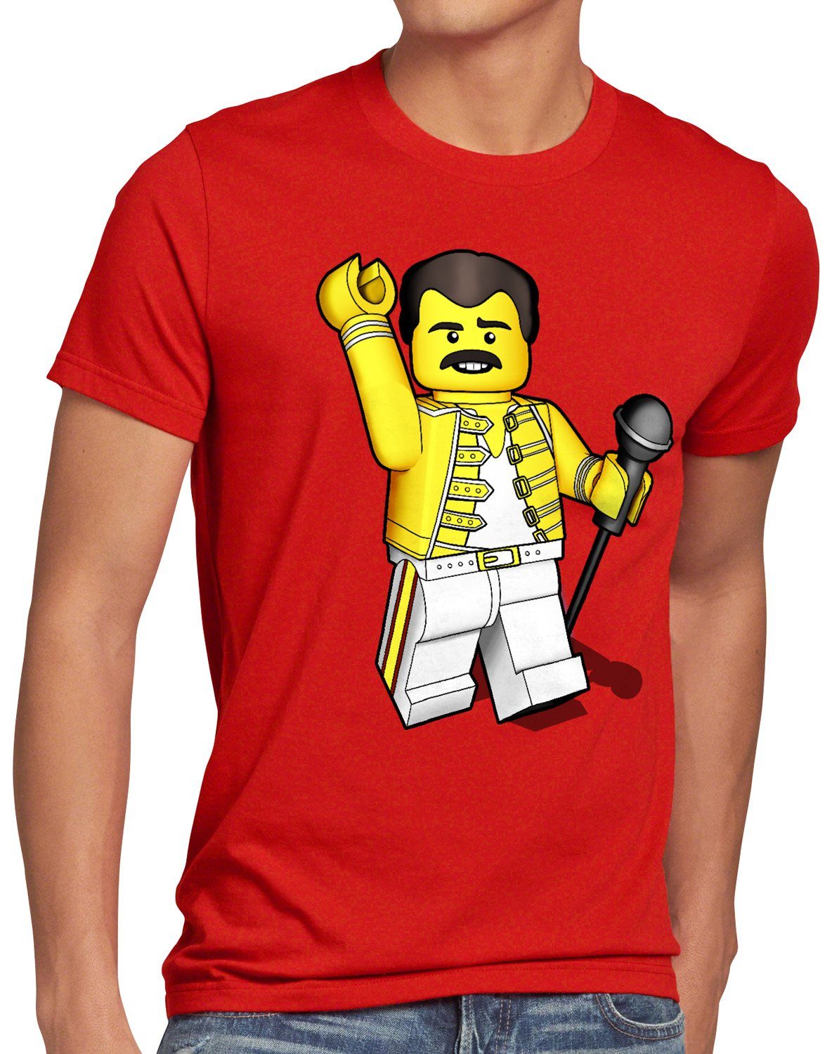 style3 Print-Shirt Herren T-Shirt I want to brick free freddie rock you baustein rot