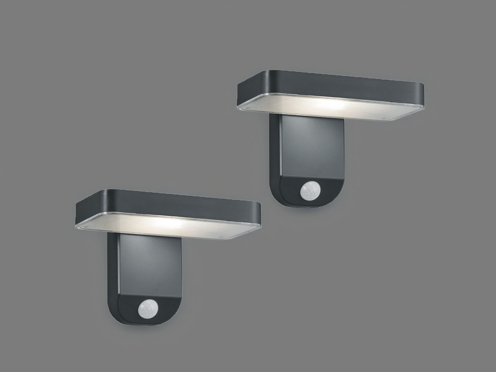 Reality Leuchten LED Solarleuchte, Bewegungsmelder, LED fest integriert, Warmweiß, 2er-Set Solarlicht Außenbeleuchtung Hauswand mit Bewegungsmelder, IP44
