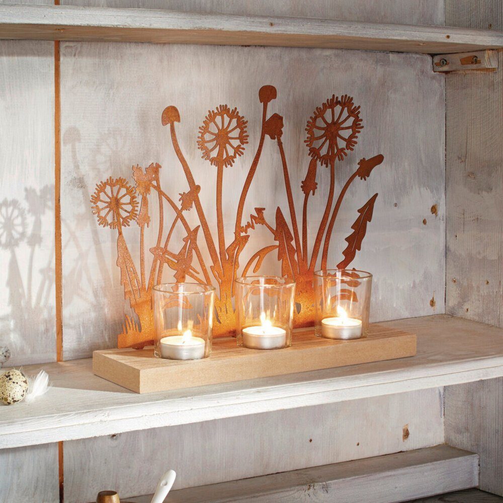 Home-trends24.de Windlicht Windlicht Wiese Metall Rost Deko Frühling Osterdeko Holz Tischdeko