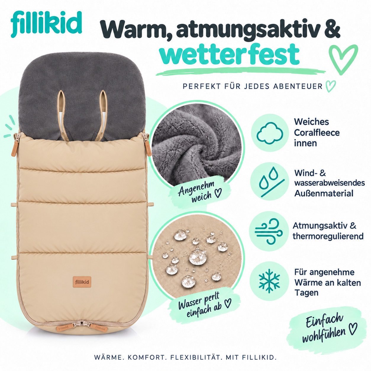Fillikid Fußsack Winterfußsack Kinley Exklusiv, warmer Winterfußsack waschbar mit Rundum Reißverschluss und – Bild 4 von 5