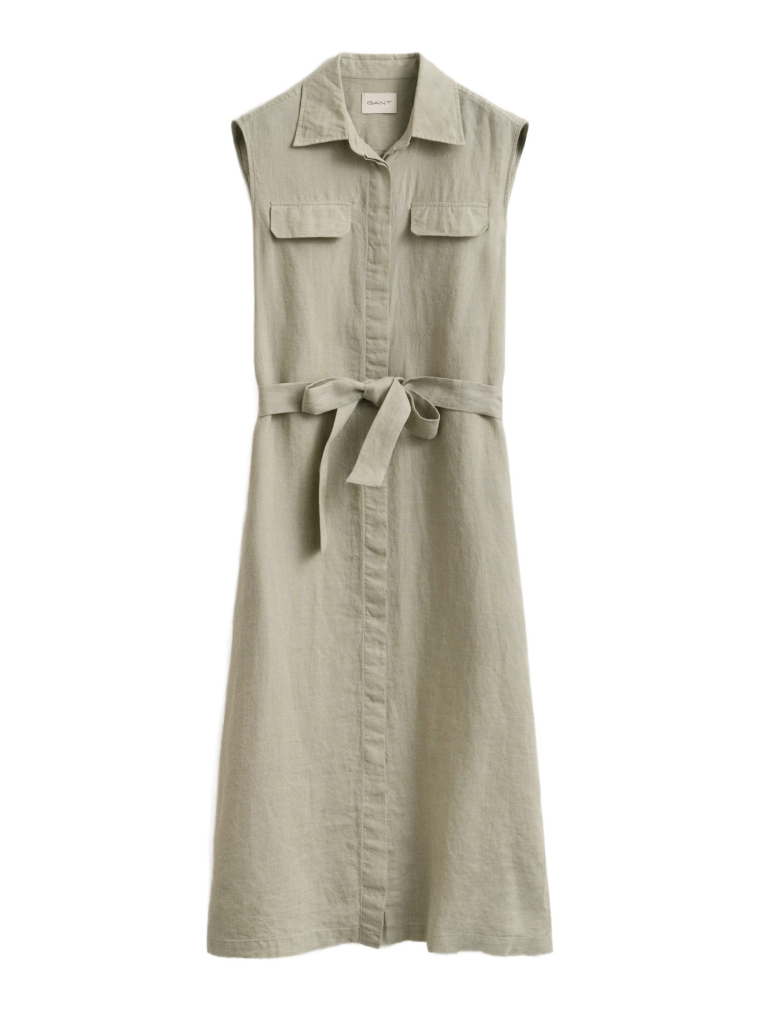 Gant Midikleid natur,Freizeit,Leinen,Unifarben,Hemdblusenkragen,Ärmellos,Regular Fit