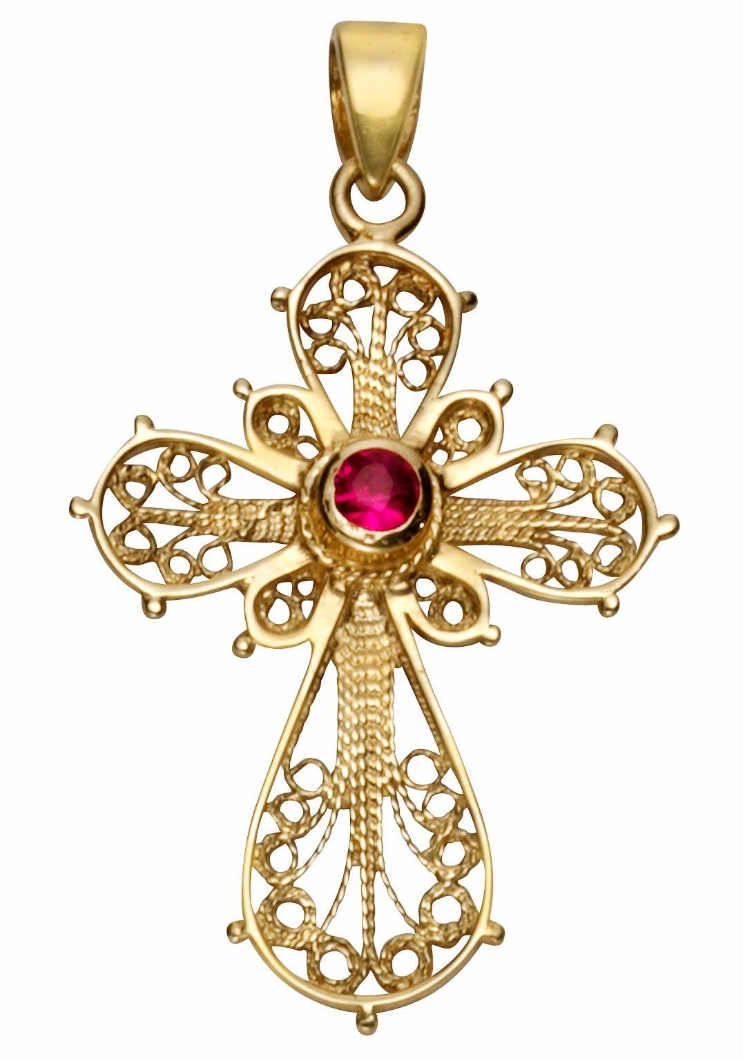 Firetti Kreuzanhänger Schmuck Geschenk Gold 375 Halsschmuck Anhänger Halskette Kreuz, mit Rubin